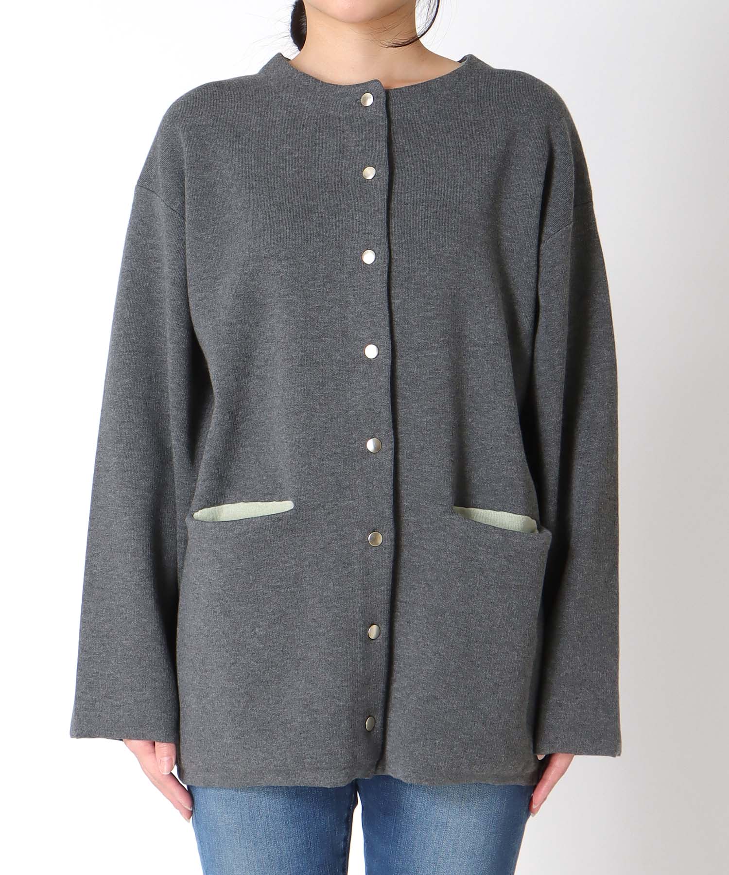 ダブルフェイスノーカラーカーディガン