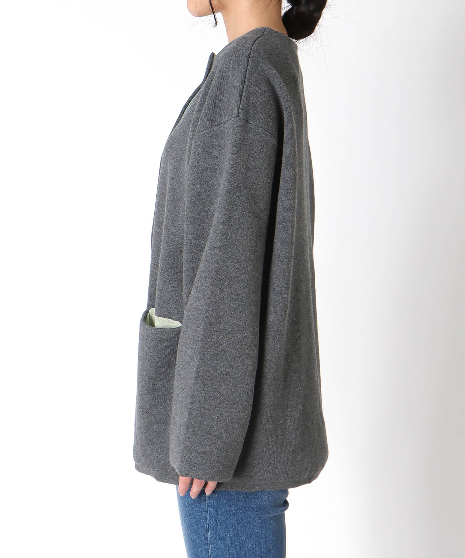 ダブルフェイスノーカラーカーディガン