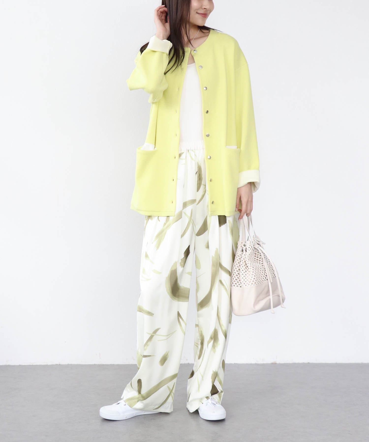 ダブルフェイスノーカラーカーディガン