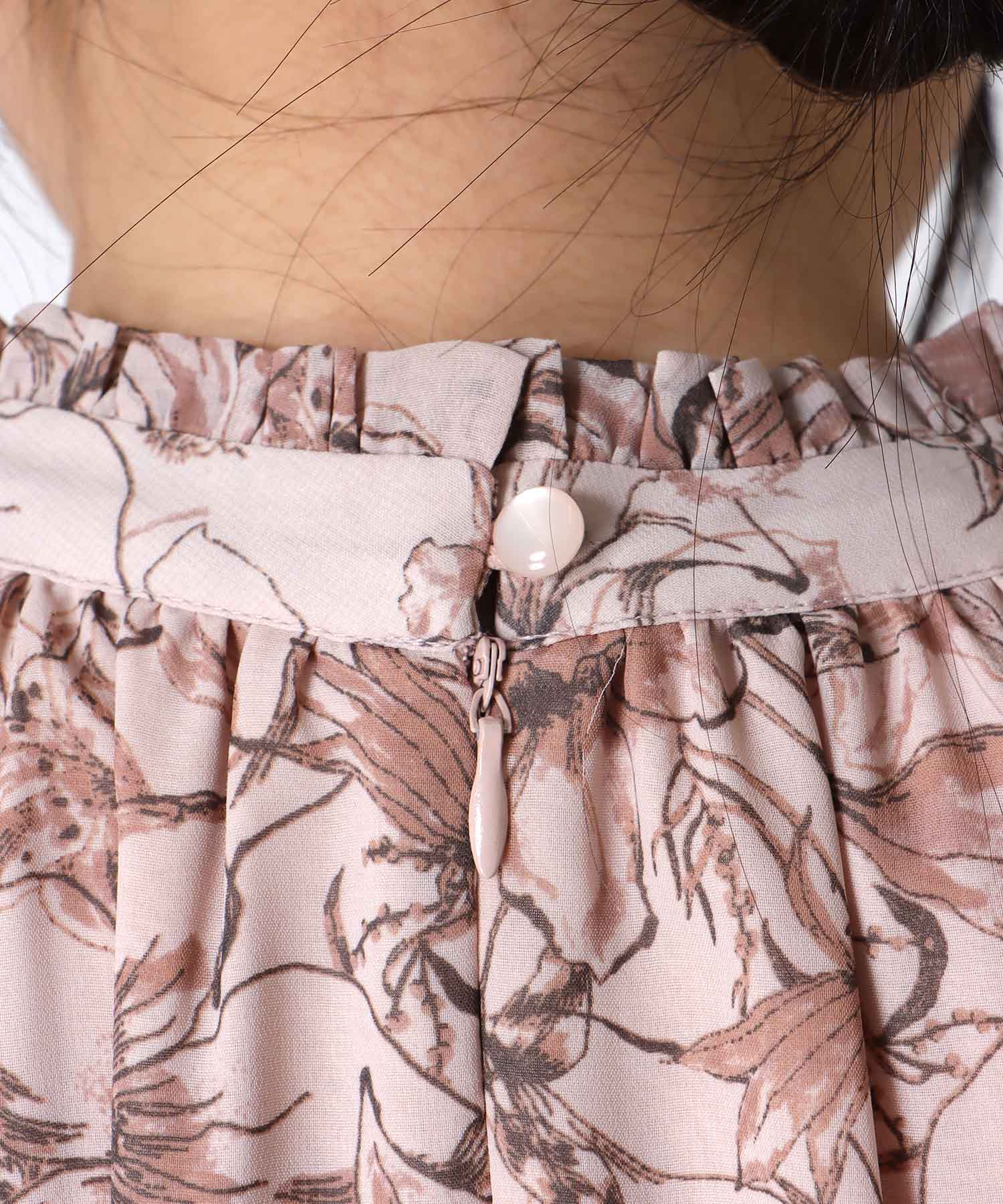 スタンドカラー レトロフラワーワンピース