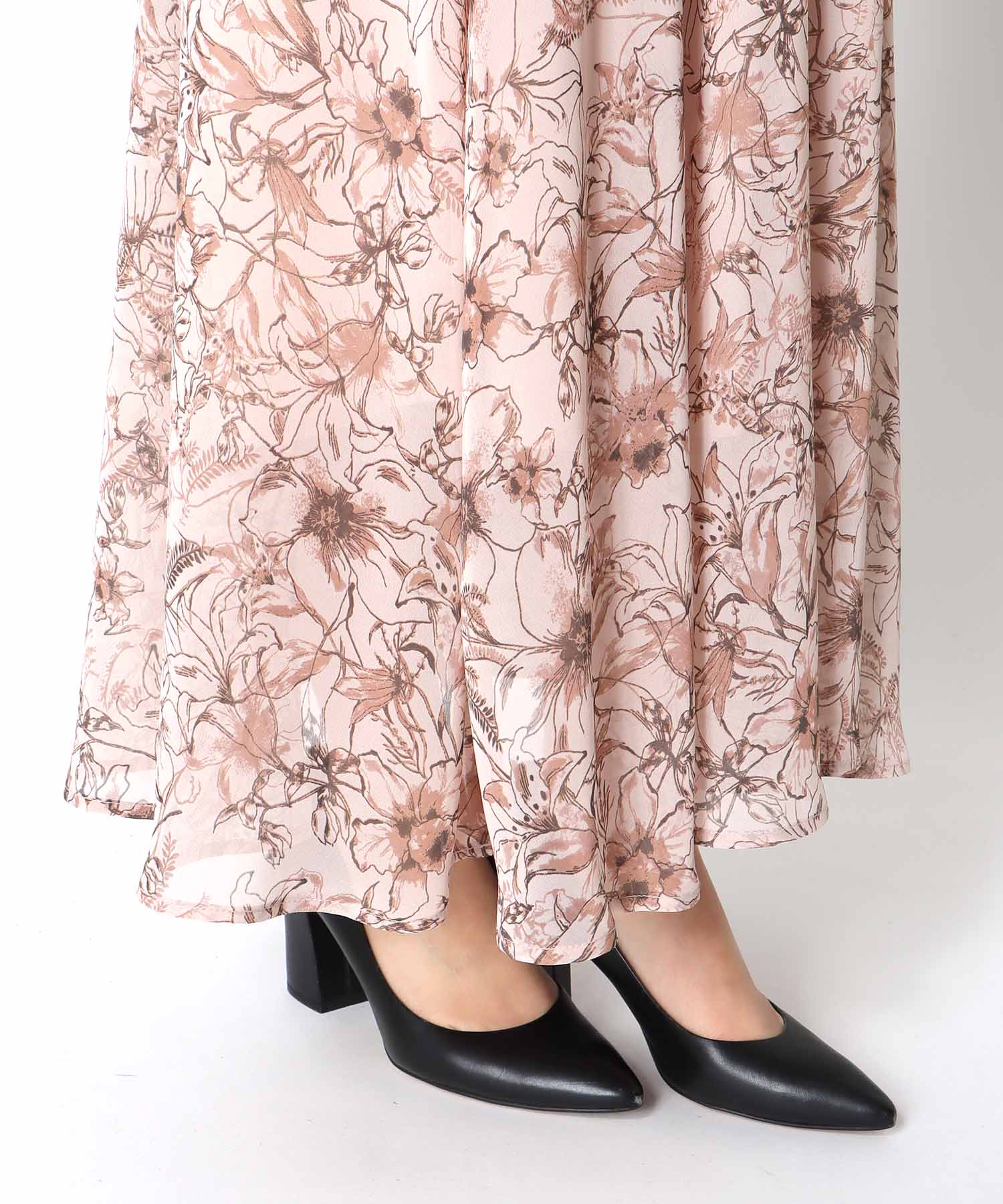 スタンドカラー レトロフラワーワンピース