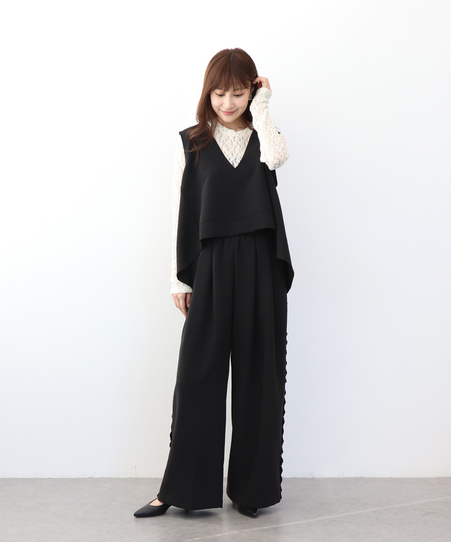 サイドプリーツワイドパンツ