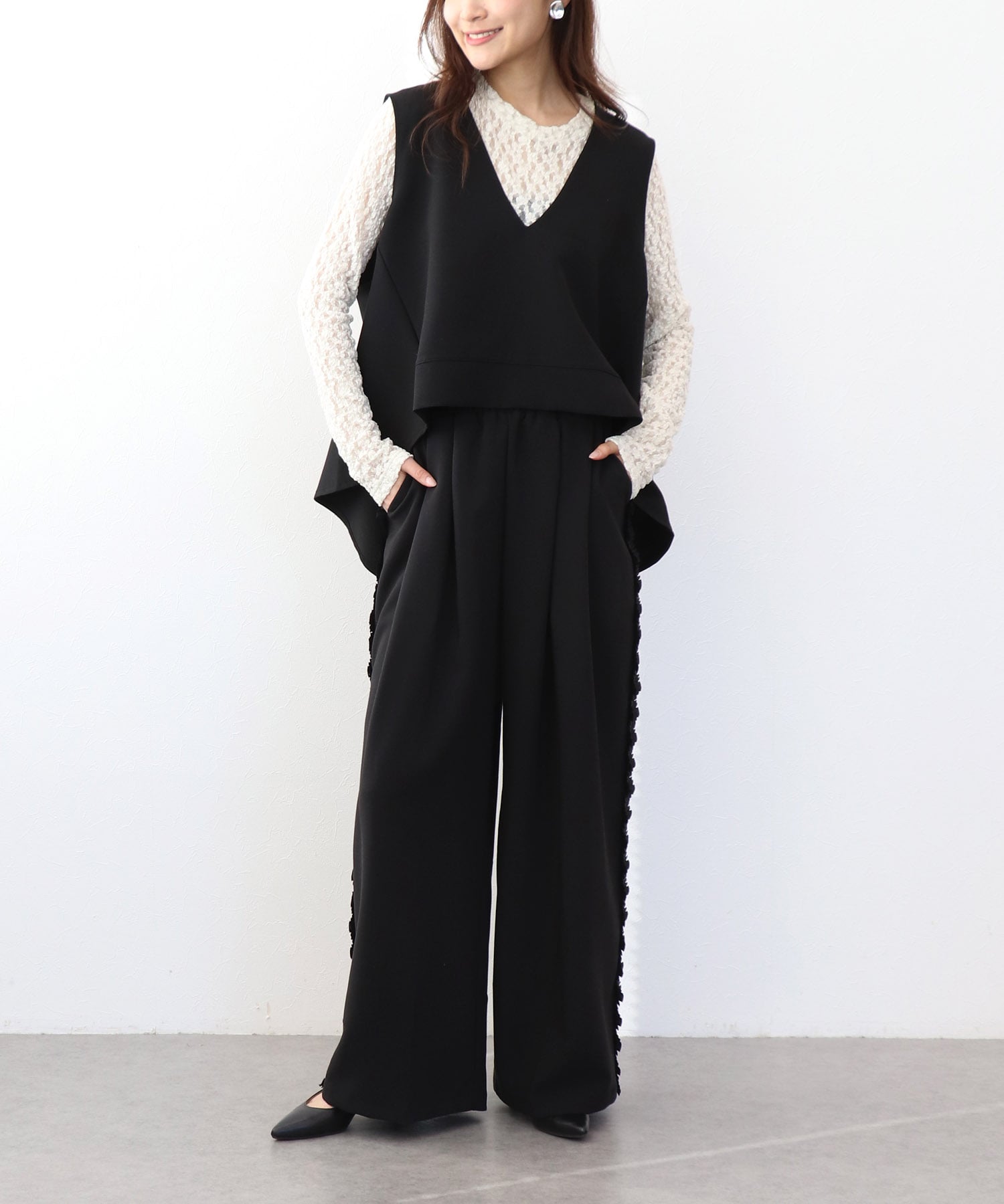 サイドプリーツワイドパンツ