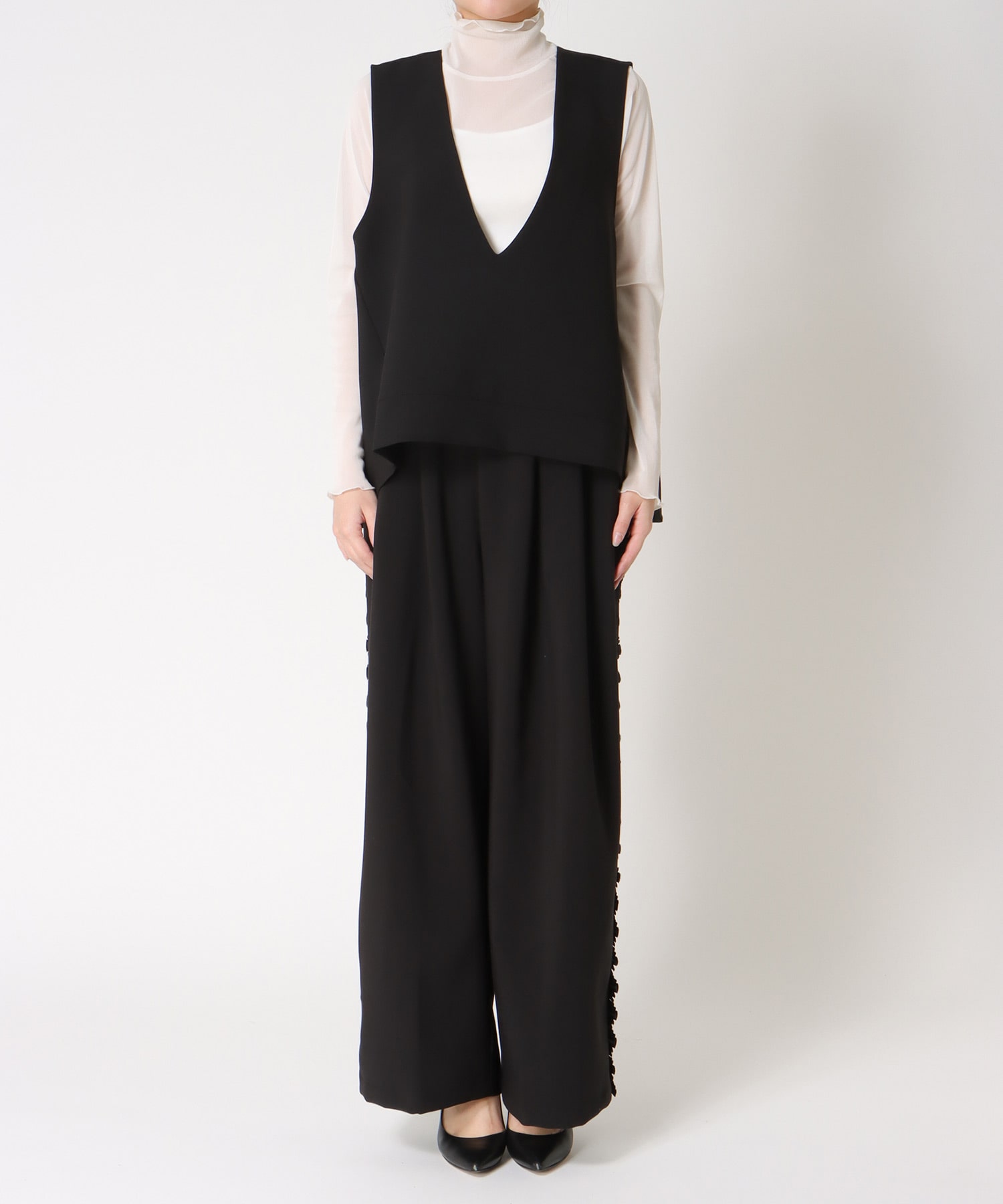 サイドプリーツワイドパンツ