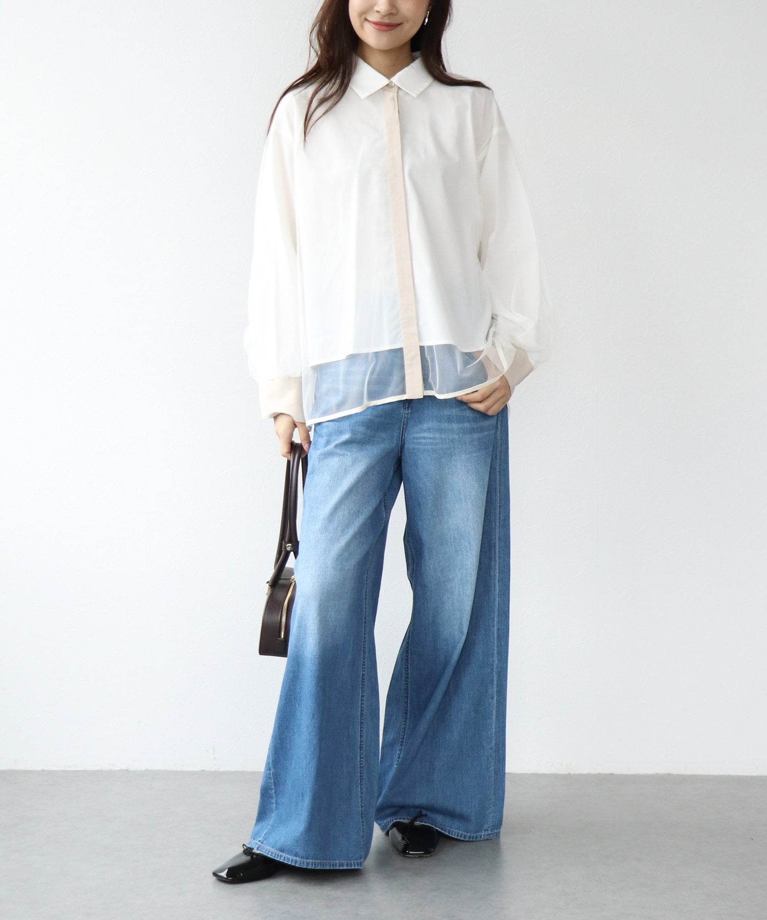 チュールレイヤード配色シャツ