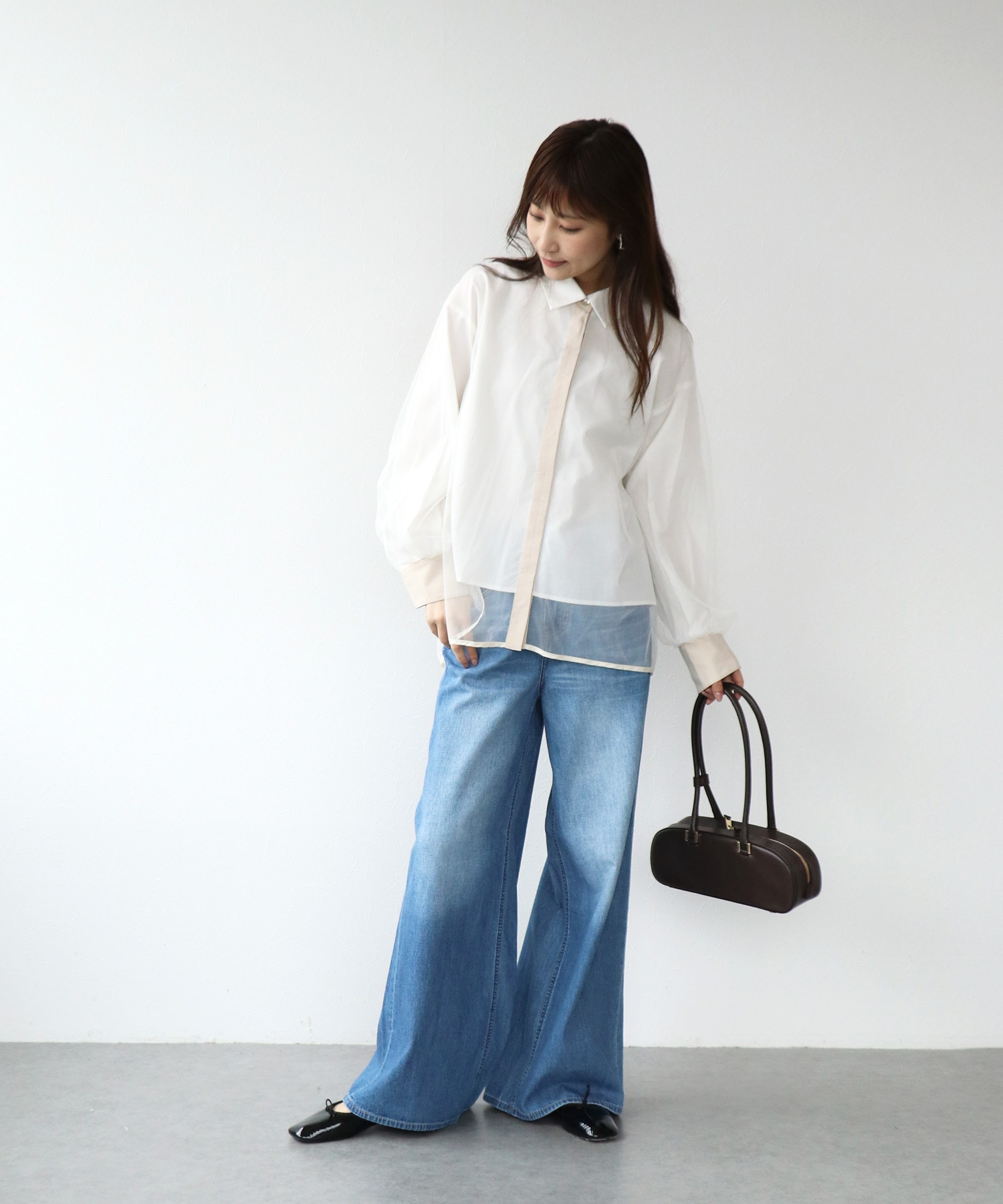 チュールレイヤード配色シャツ