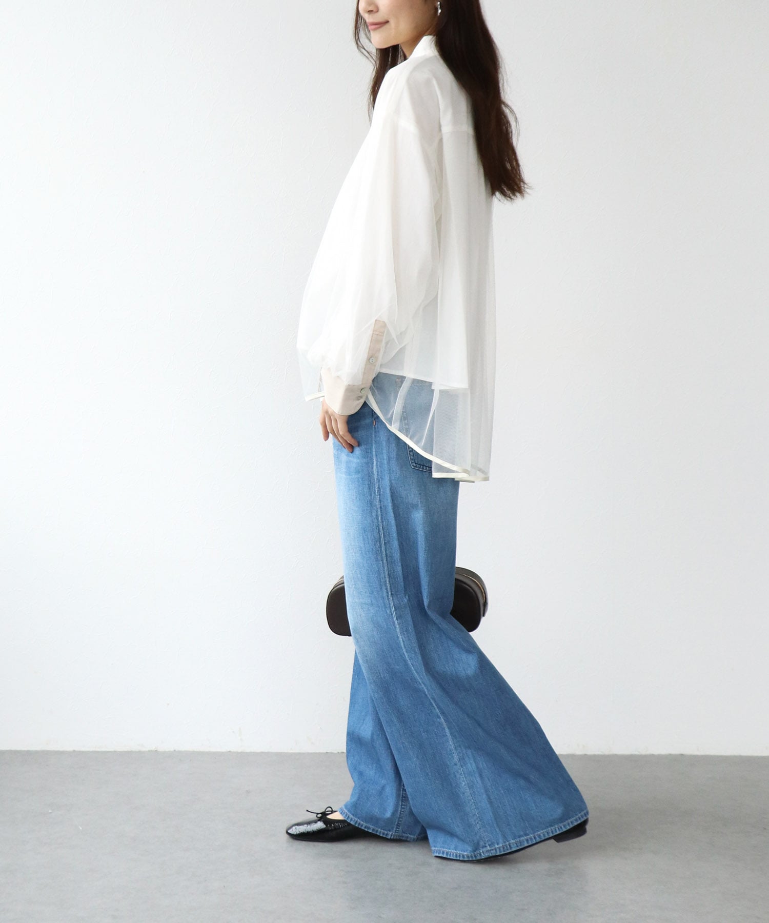 チュールレイヤード配色シャツ