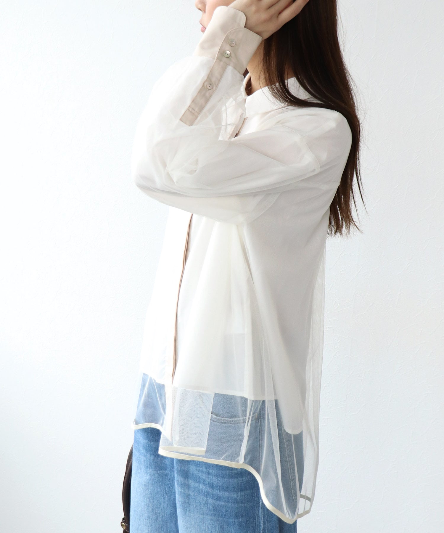 チュールレイヤード配色シャツ