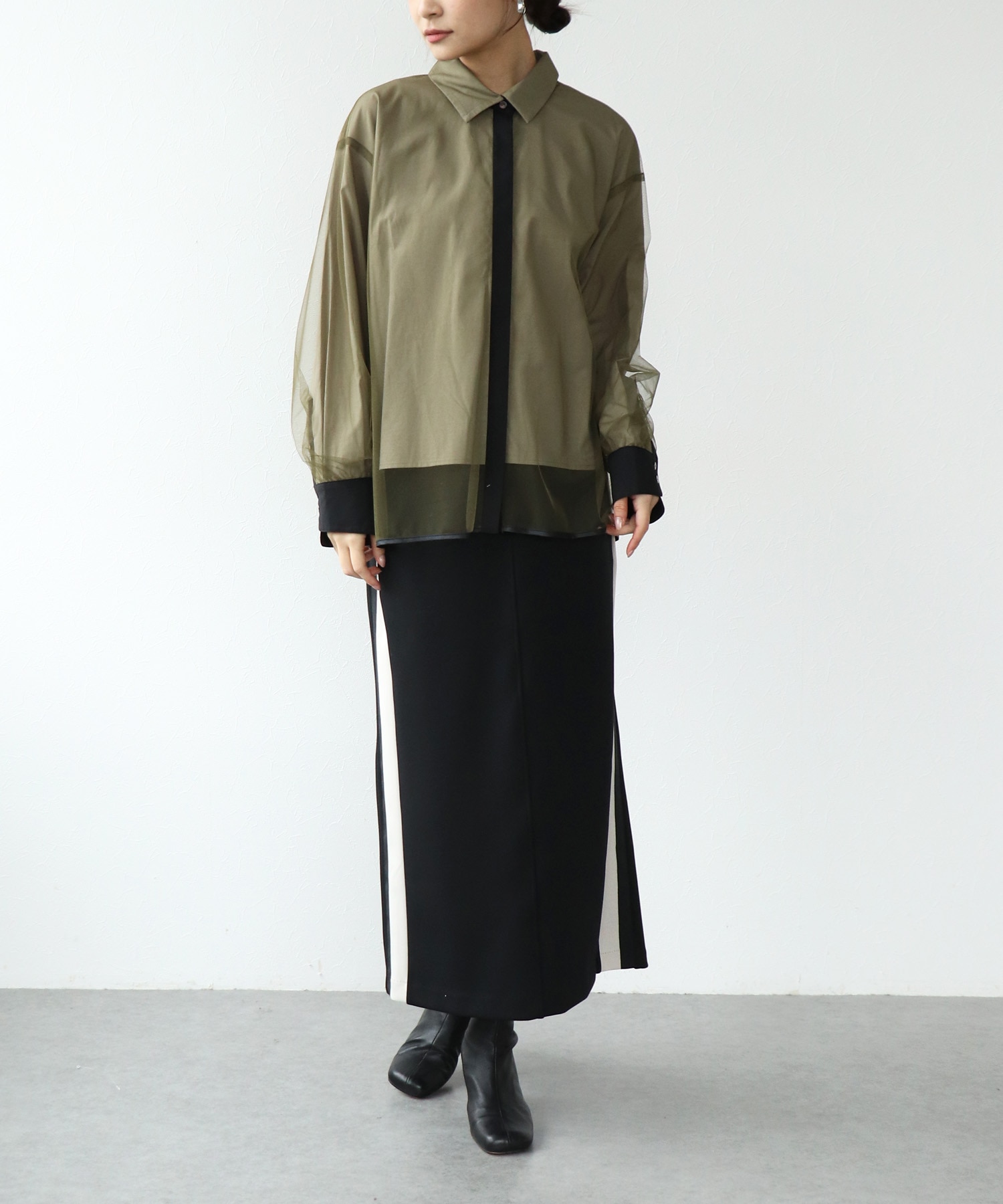 チュールレイヤード配色シャツ