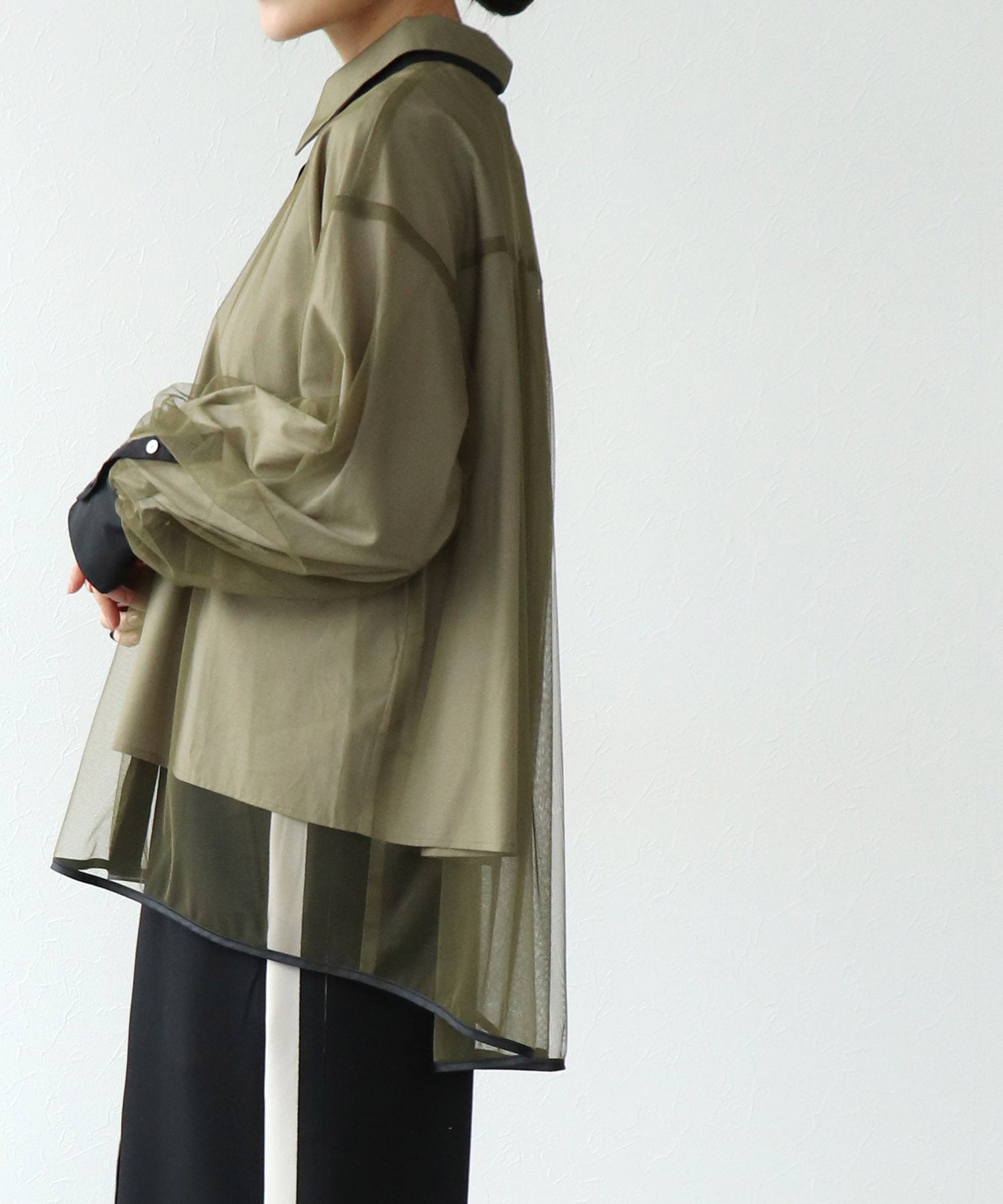 チュールレイヤード配色シャツ