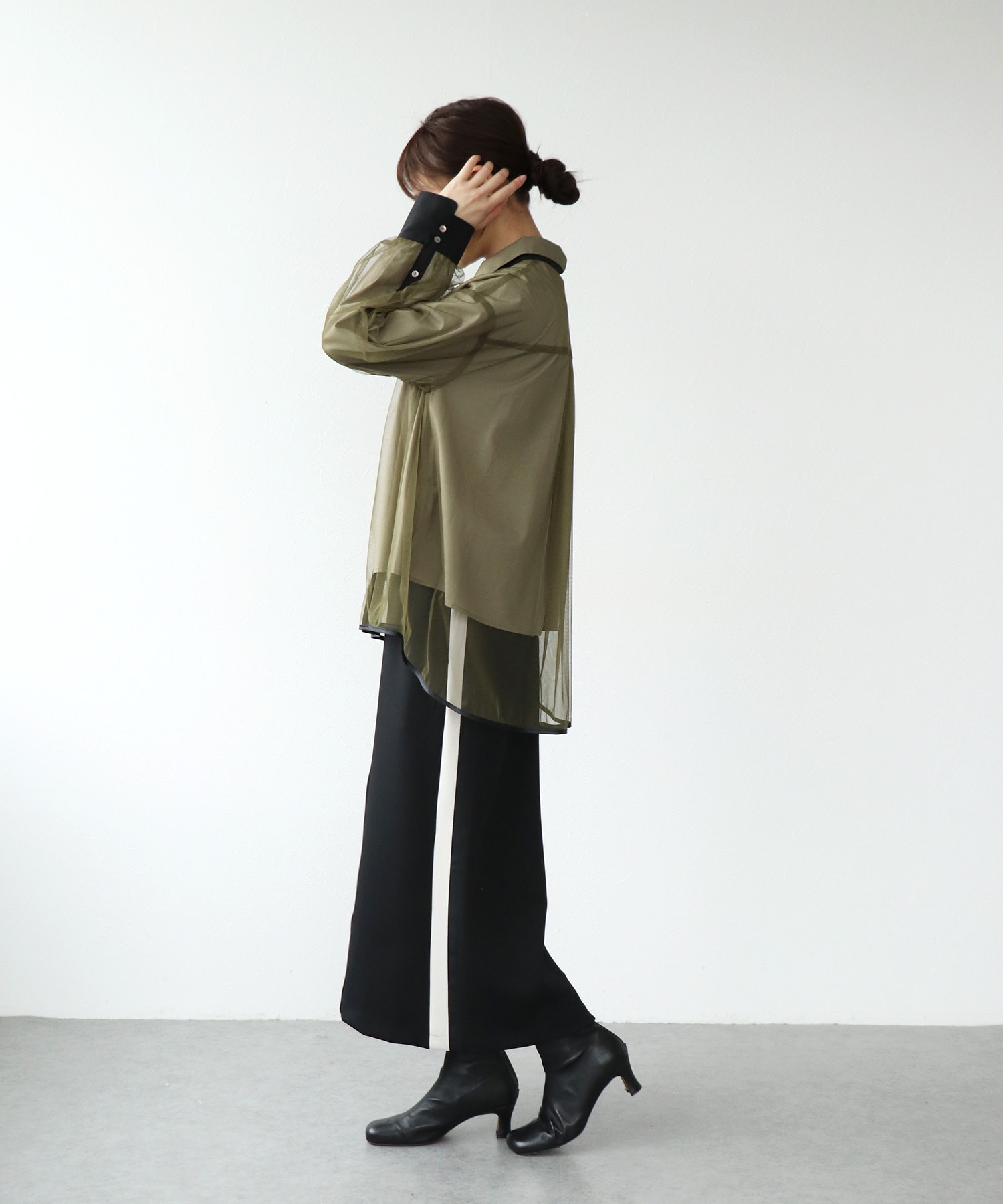 チュールレイヤード配色シャツ