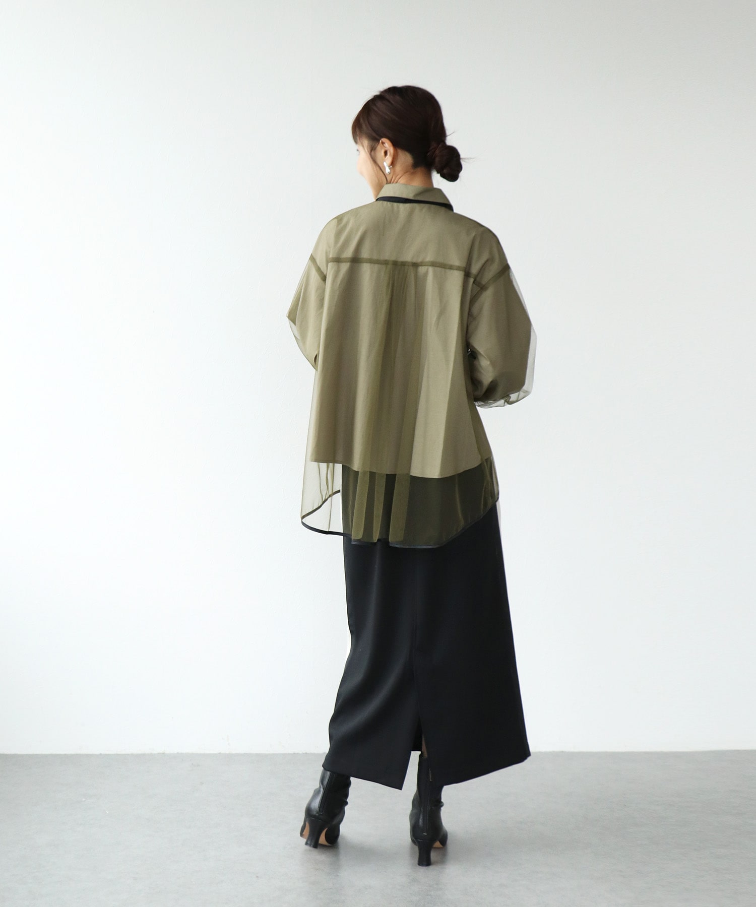 チュールレイヤード配色シャツ