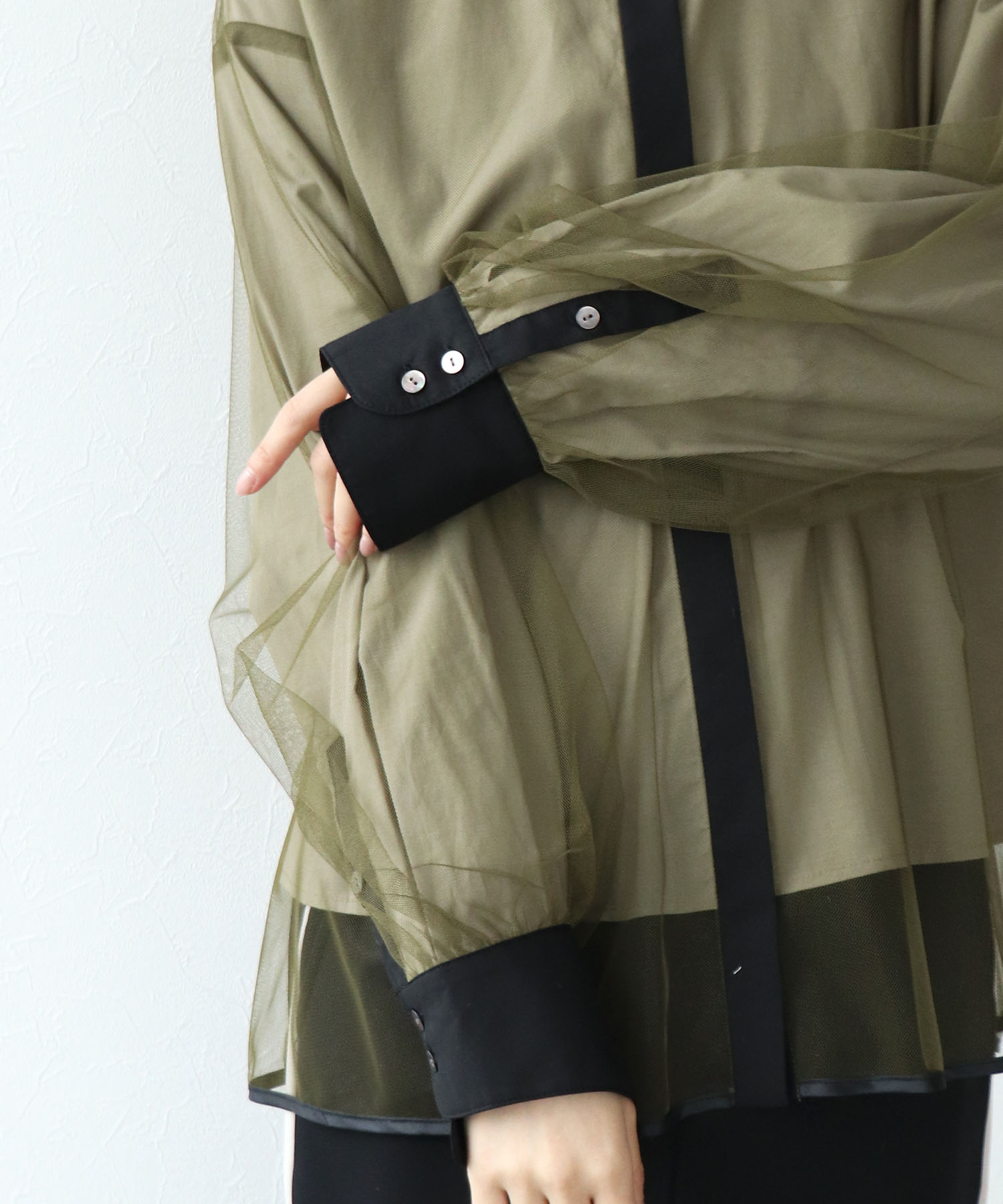 チュールレイヤード配色シャツ