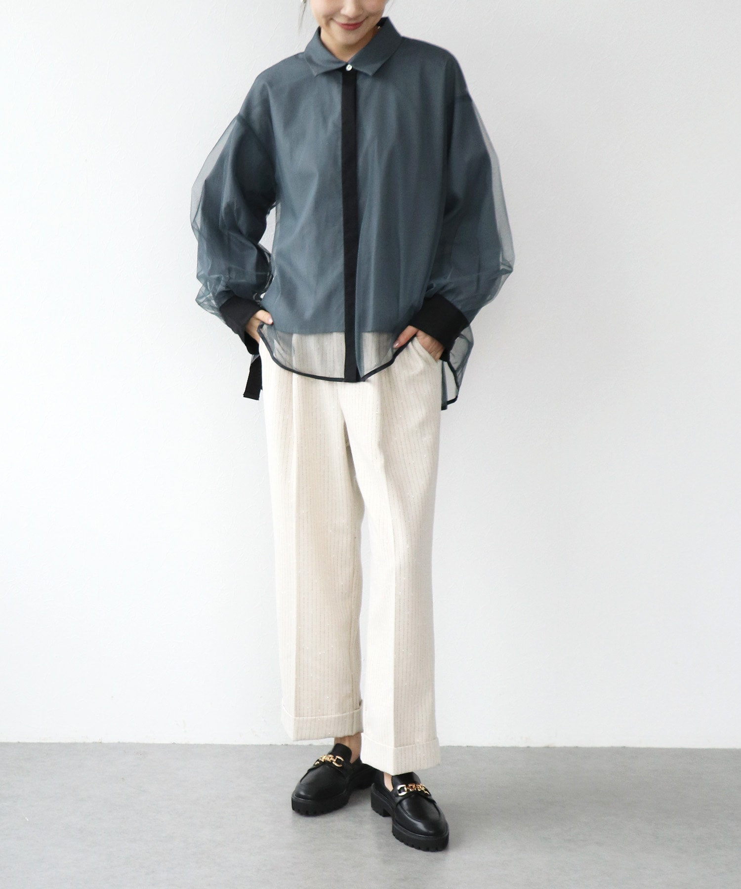 チュールレイヤード配色シャツ