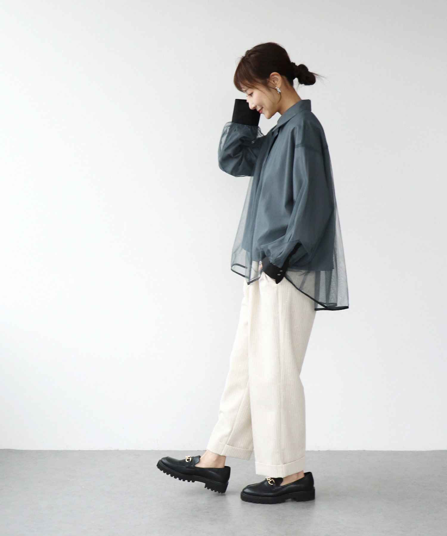 チュールレイヤード配色シャツ