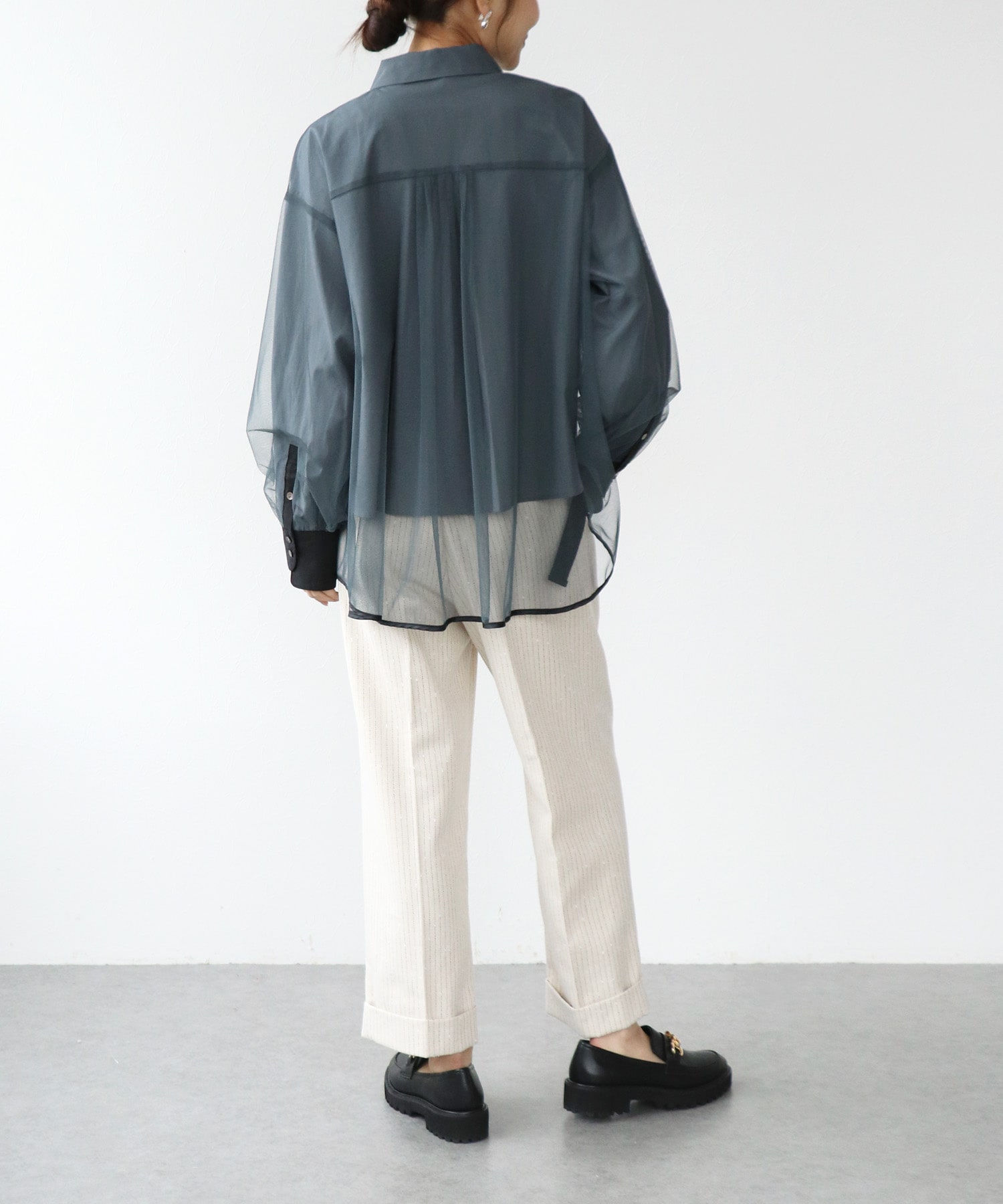 チュールレイヤード配色シャツ