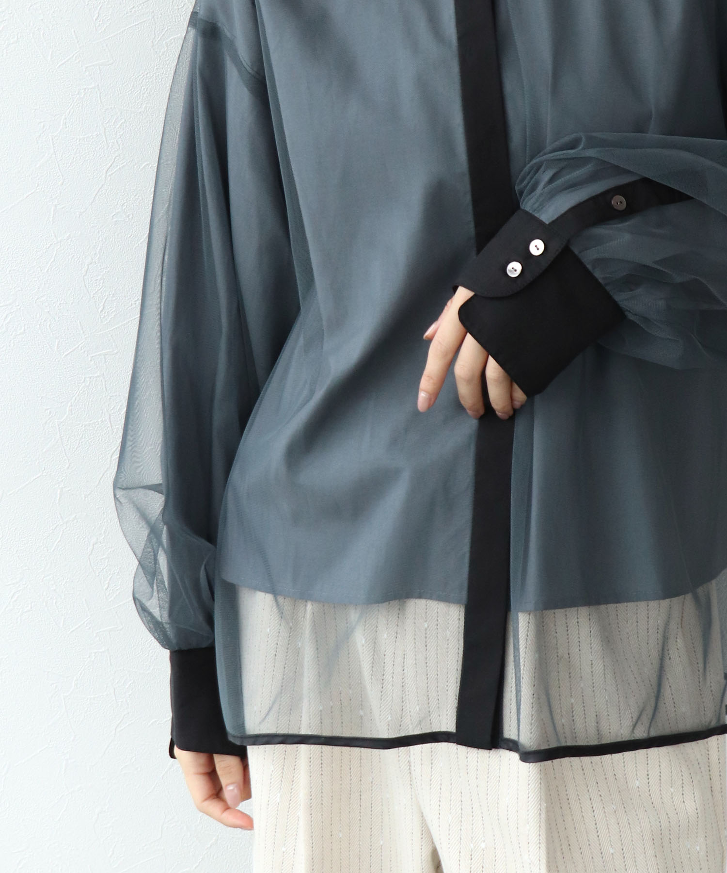 チュールレイヤード配色シャツ