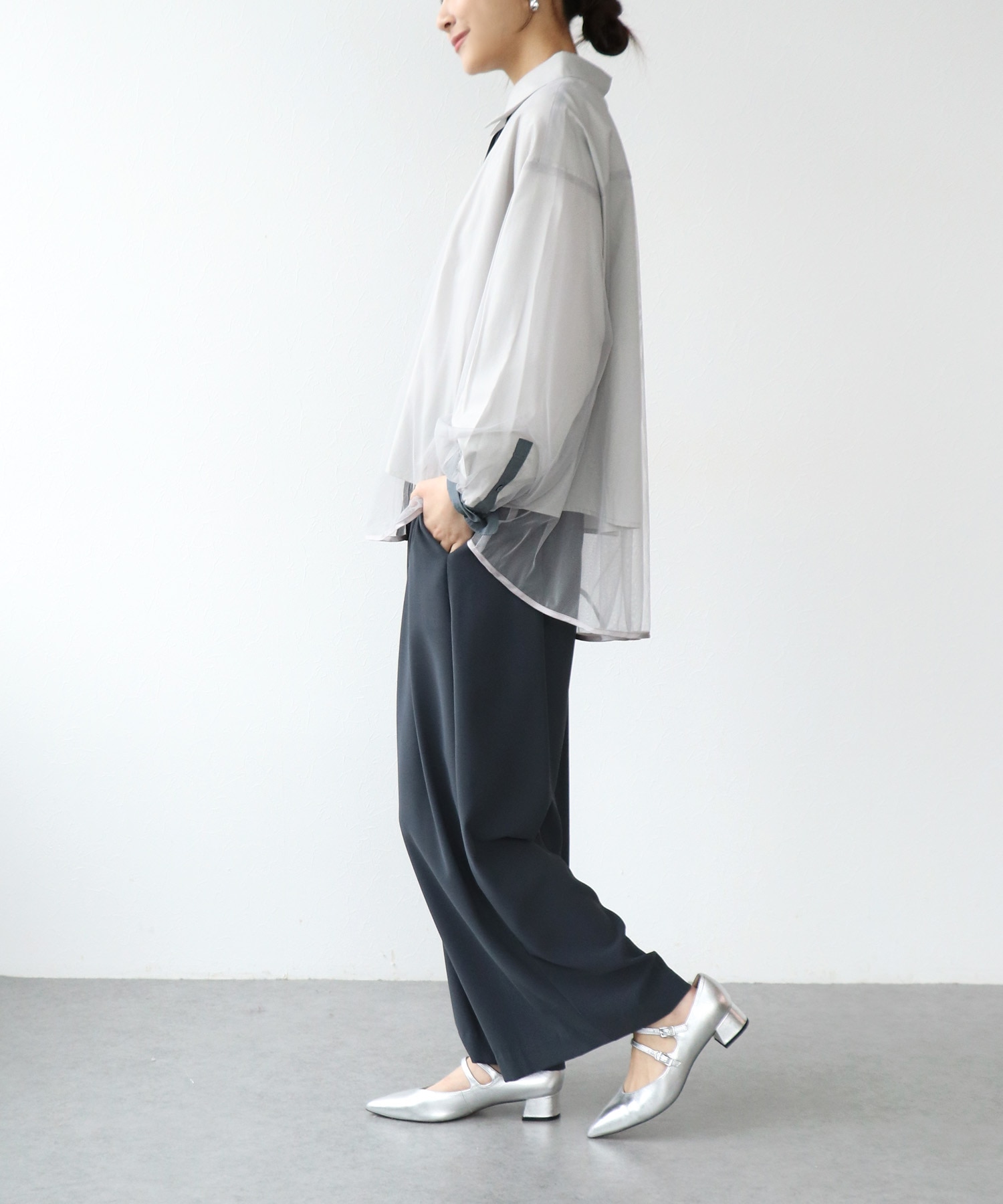 チュールレイヤード配色シャツ