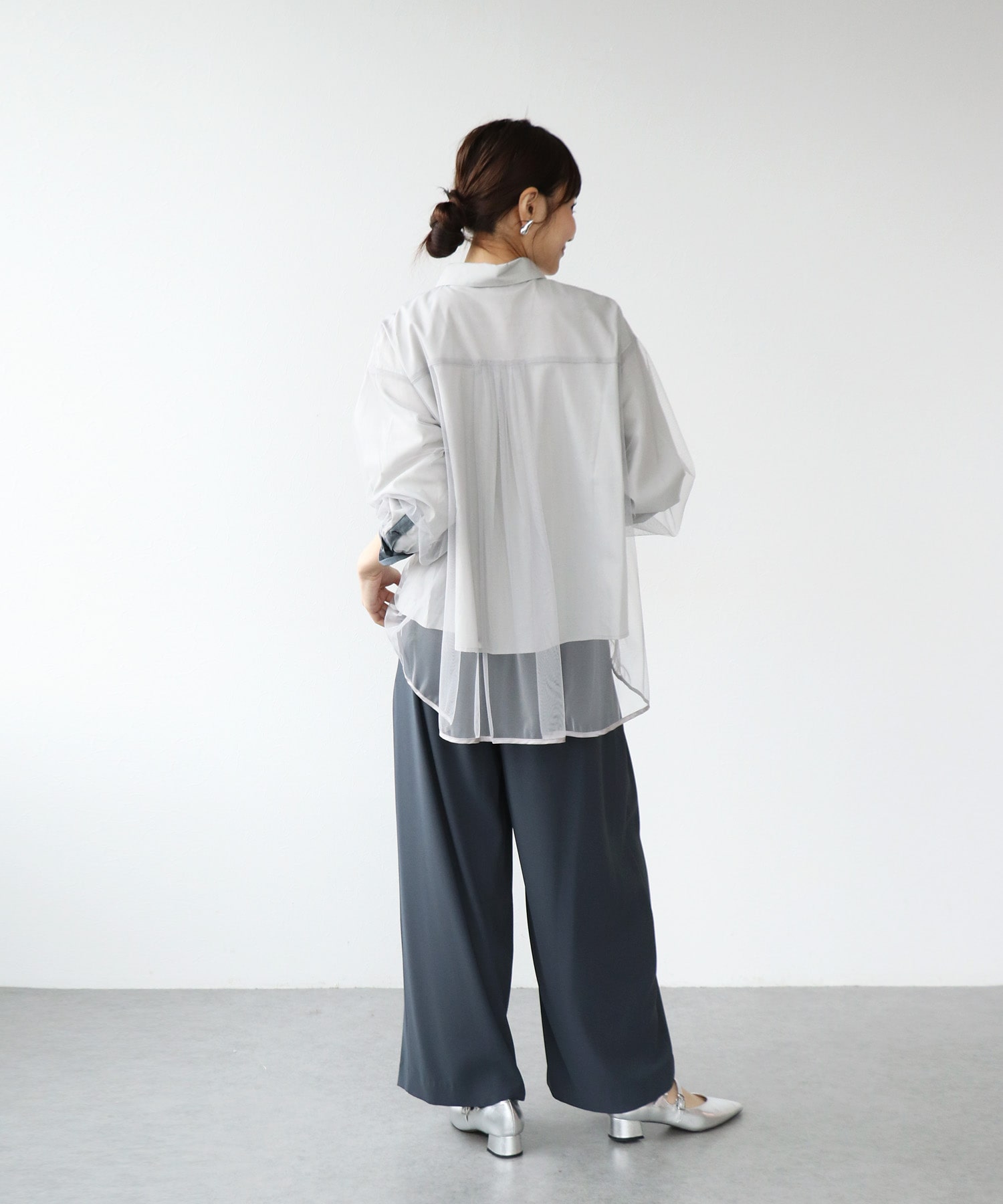 チュールレイヤード配色シャツ