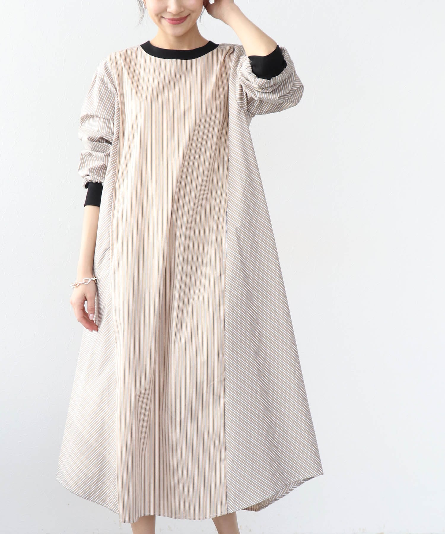 ストライプバイカラーワンピース