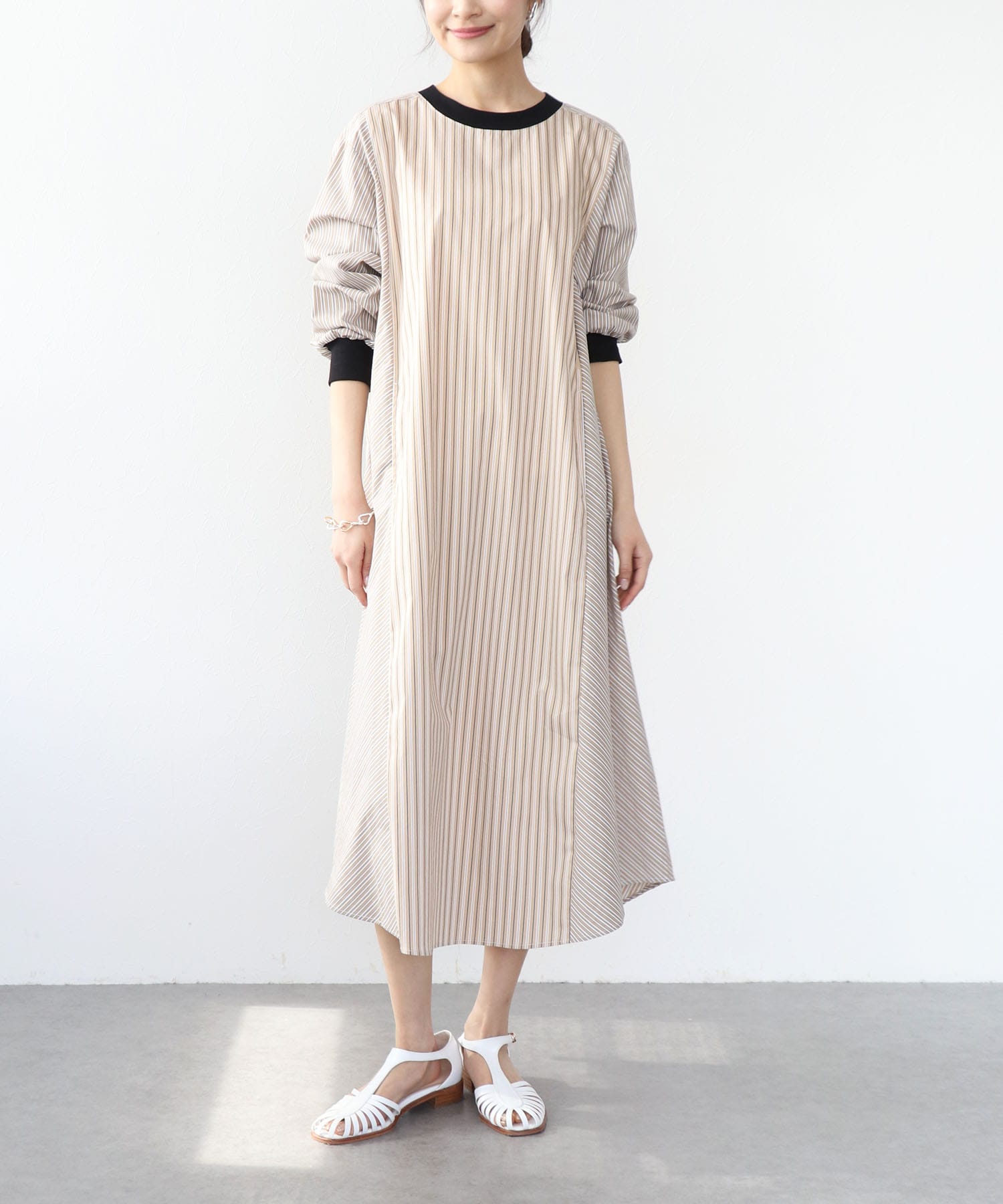ストライプバイカラーワンピース