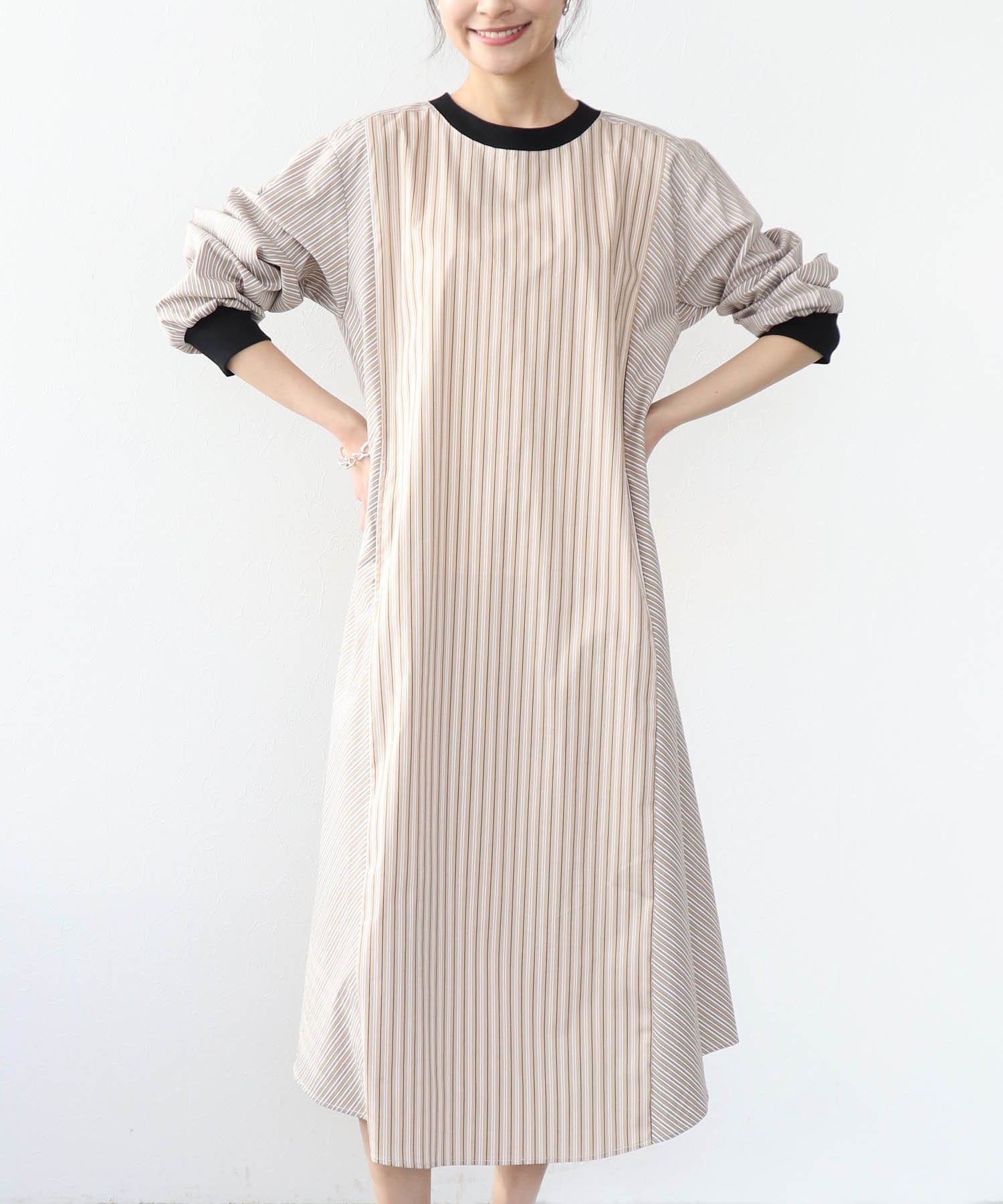 ストライプバイカラーワンピース