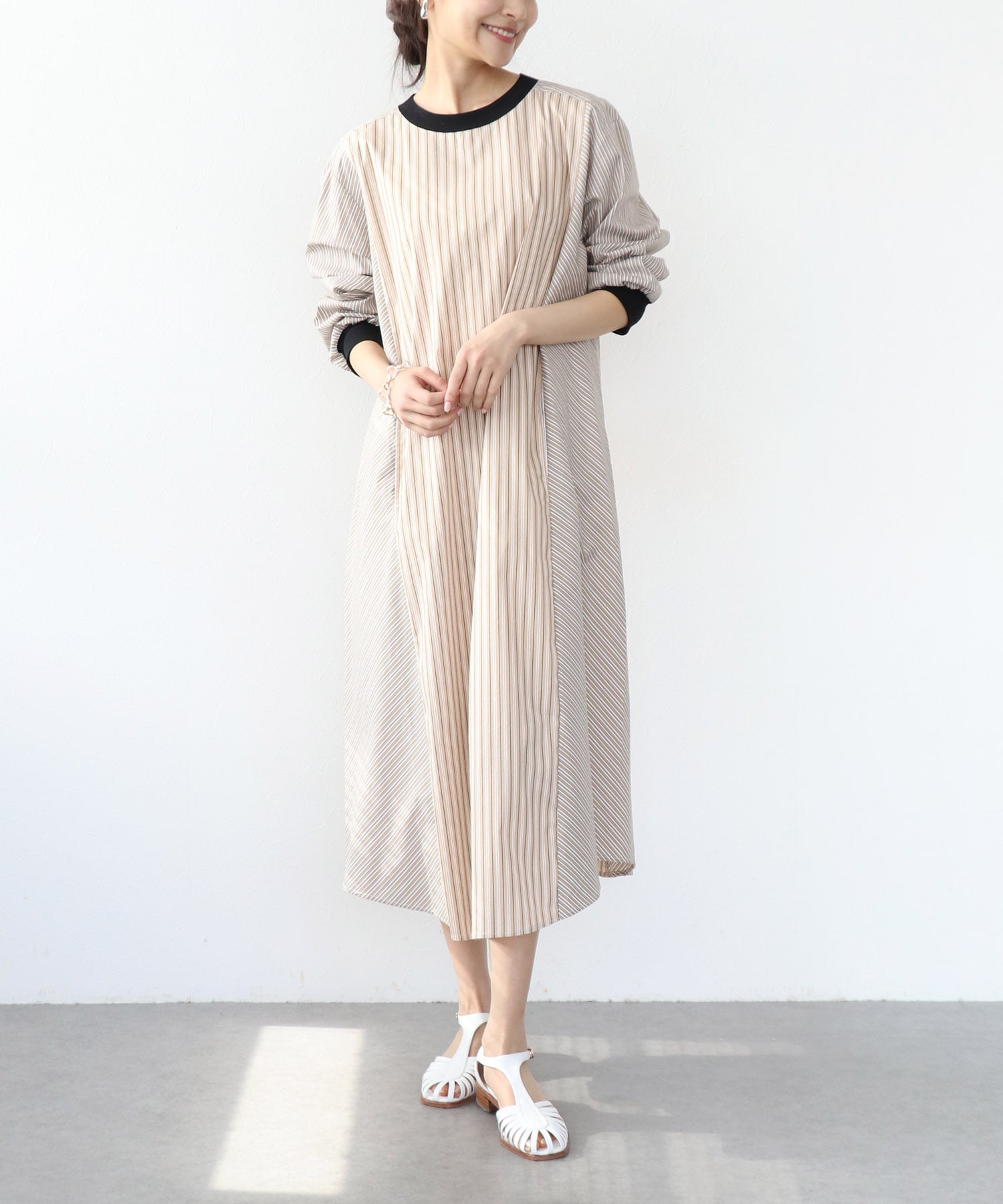 ストライプバイカラーワンピース