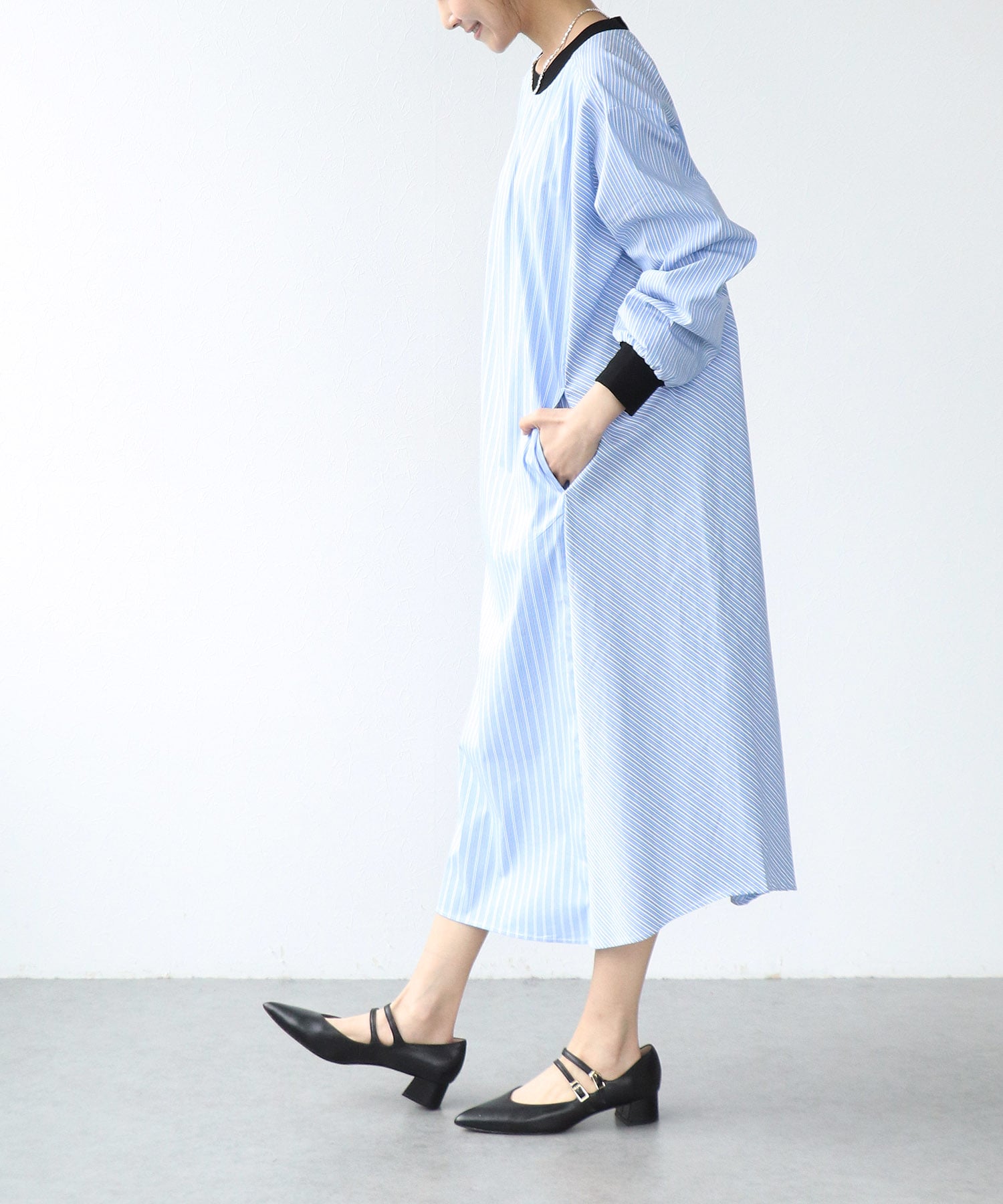 ストライプバイカラーワンピース