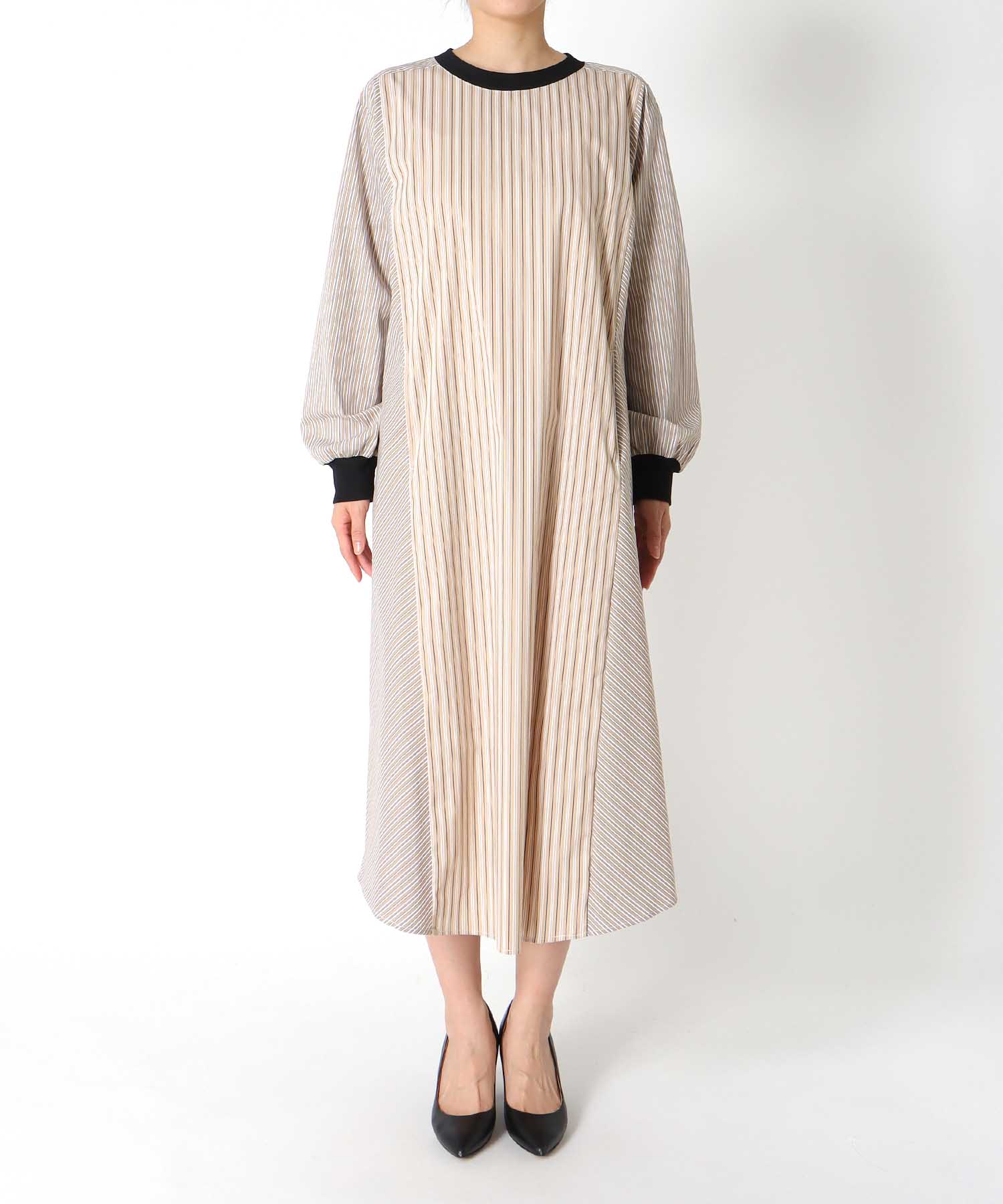 ストライプバイカラーワンピース