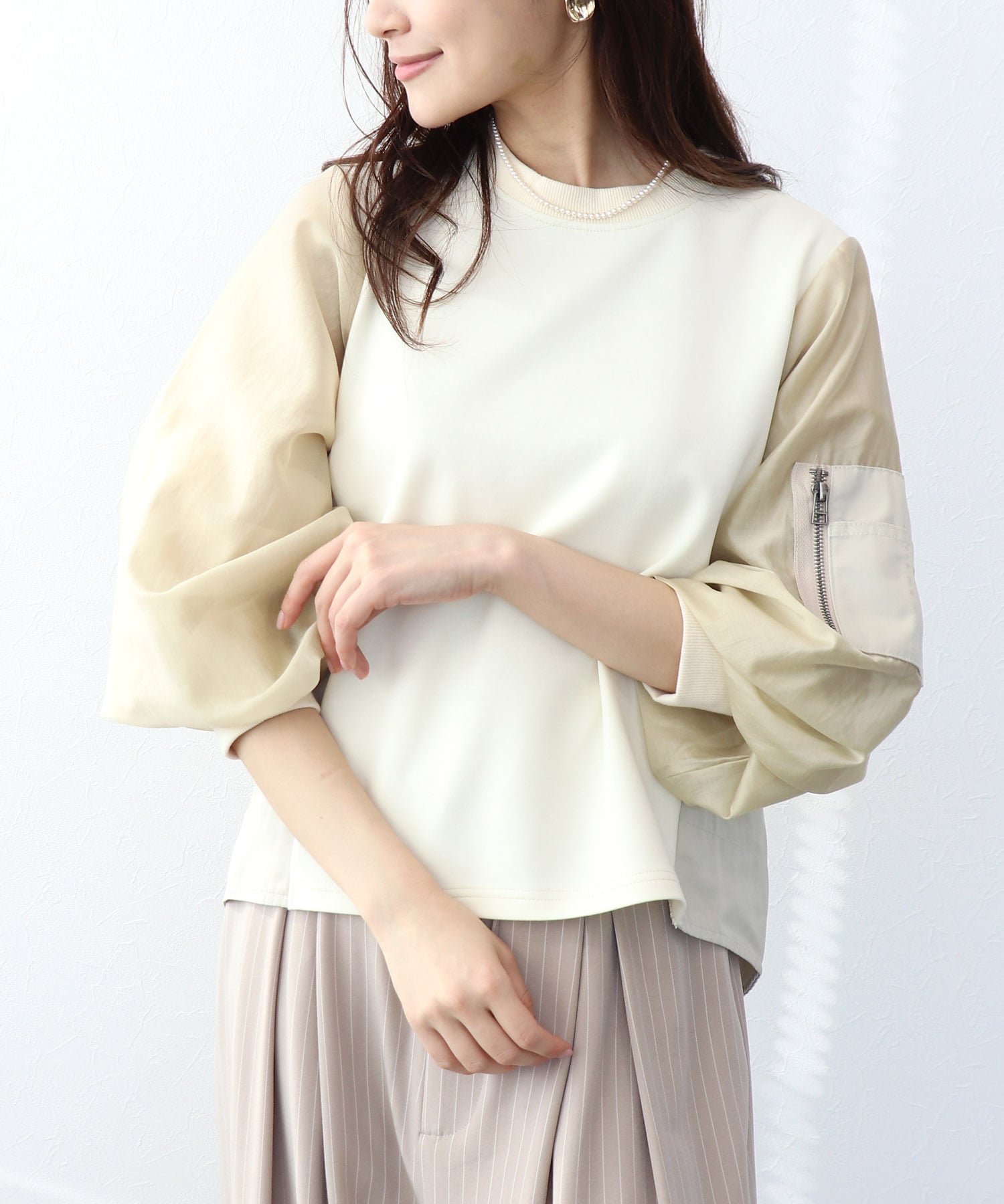 MA-1ライクポンチ異素材トップス