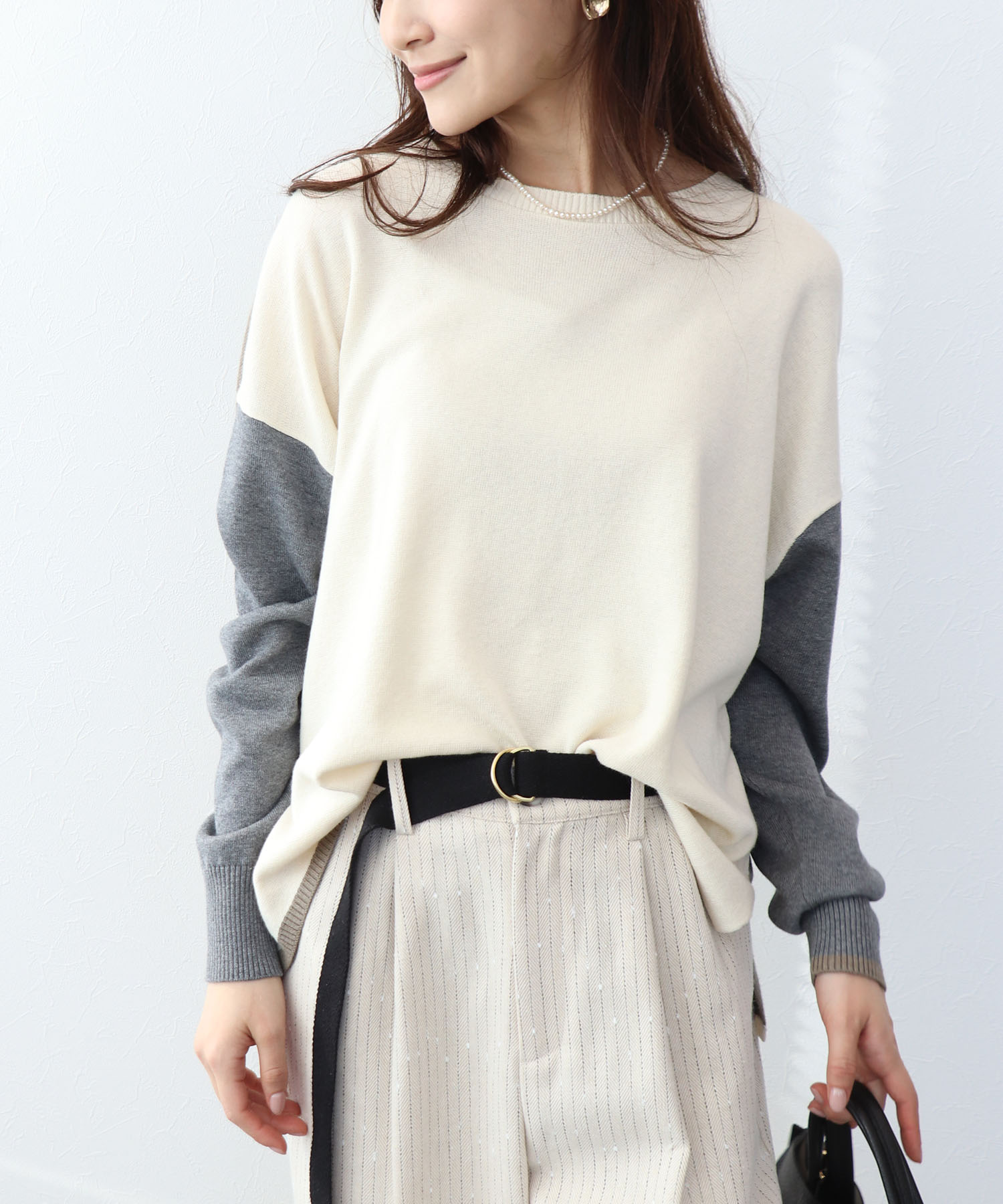 綿シルクバイカラーニット