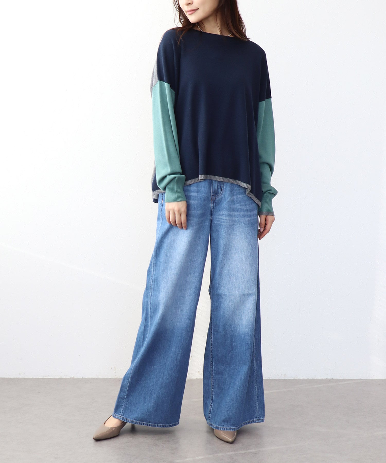 綿シルクバイカラーニット