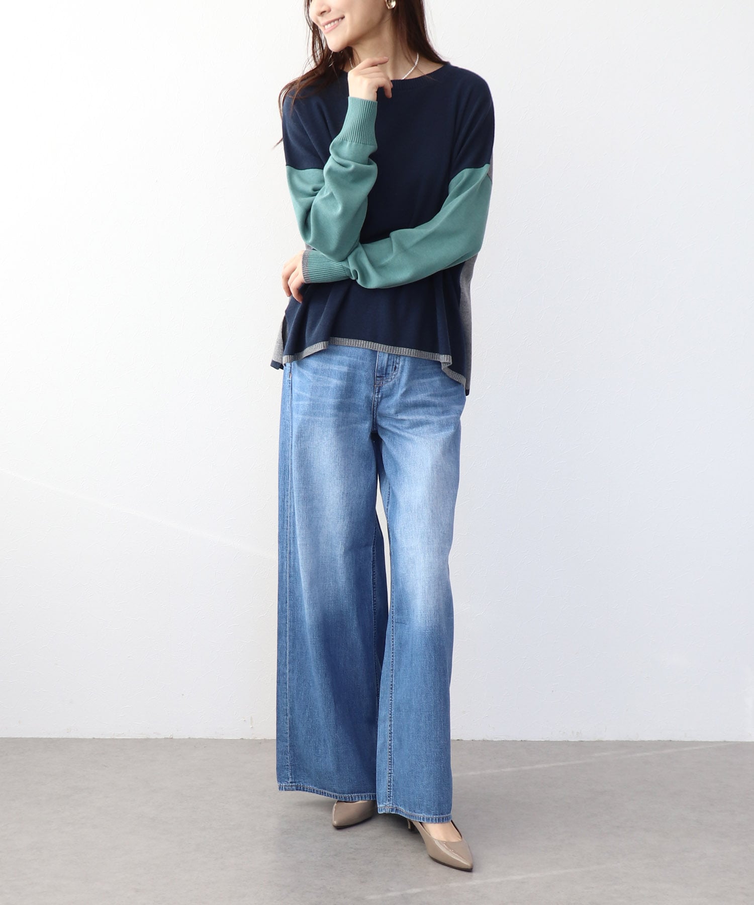 綿シルクバイカラーニット