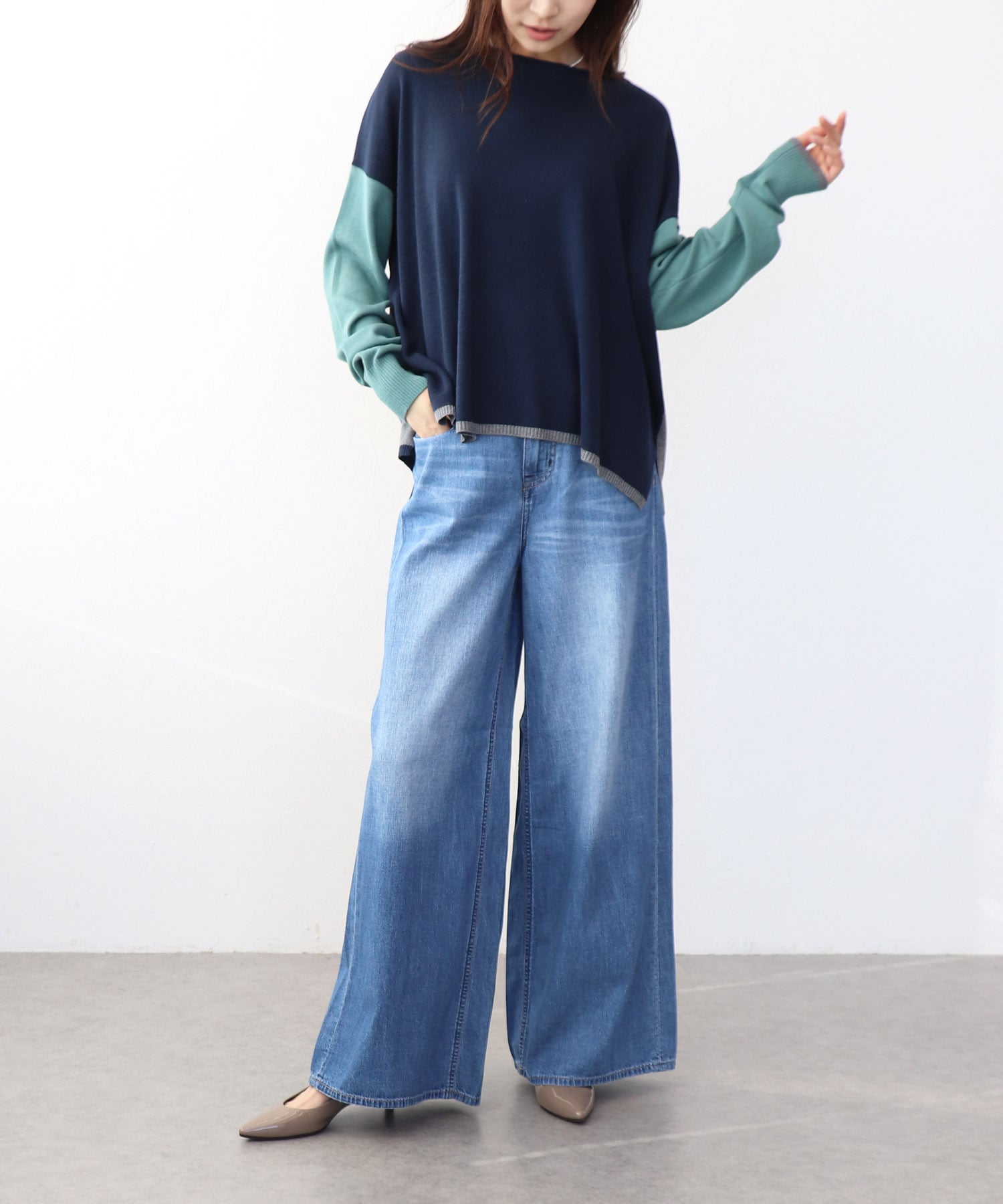 綿シルクバイカラーニット