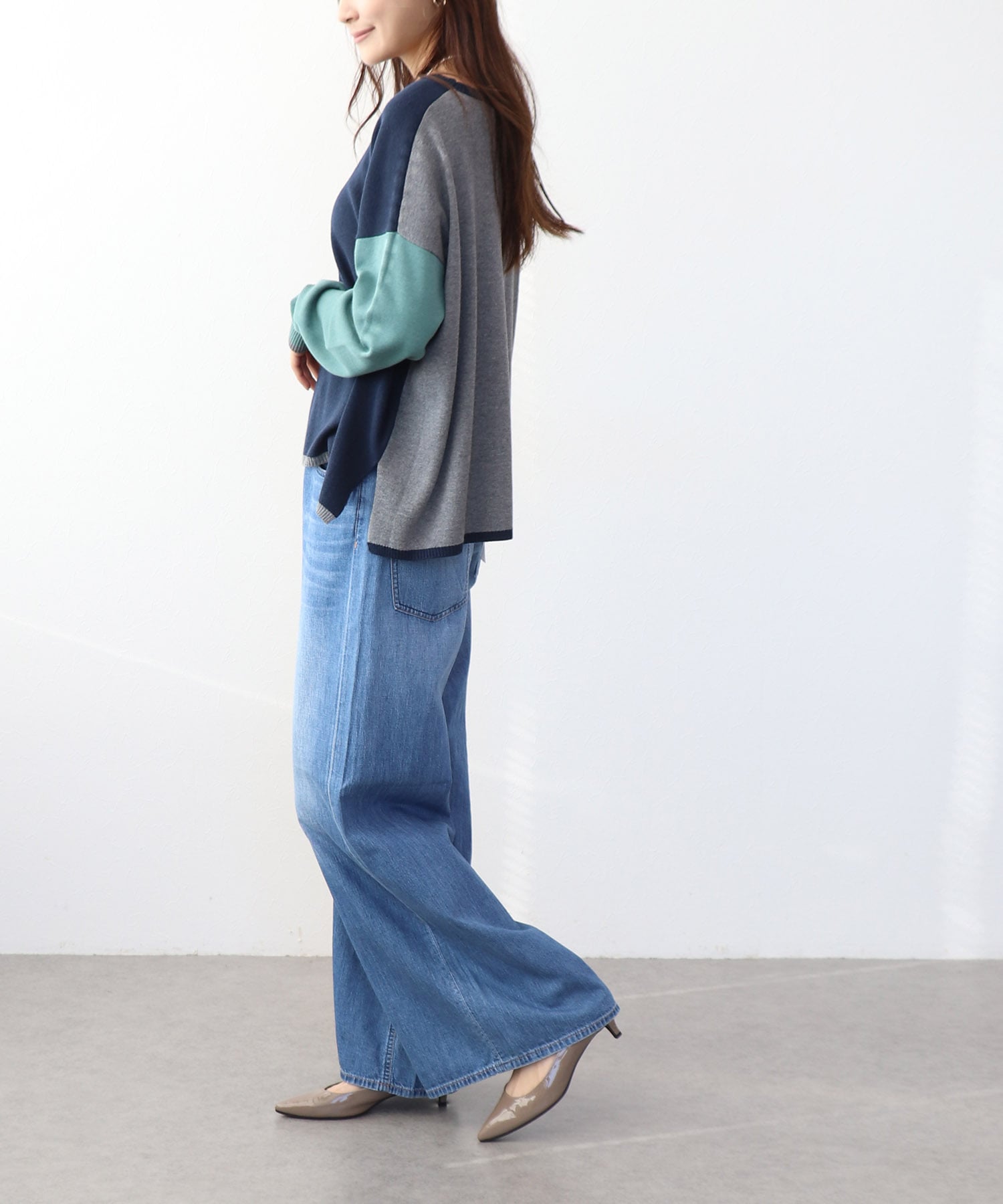 綿シルクバイカラーニット