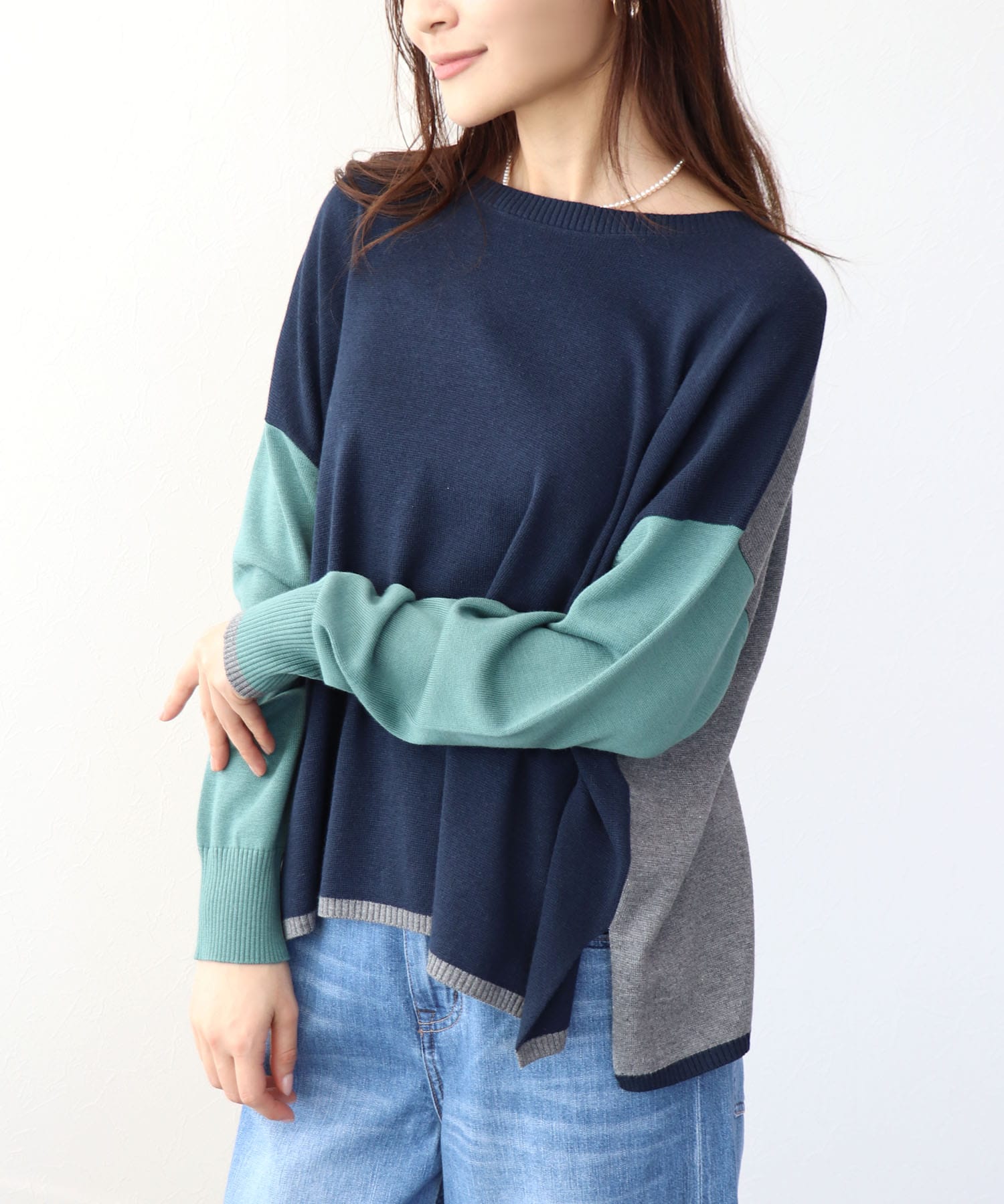 綿シルクバイカラーニット