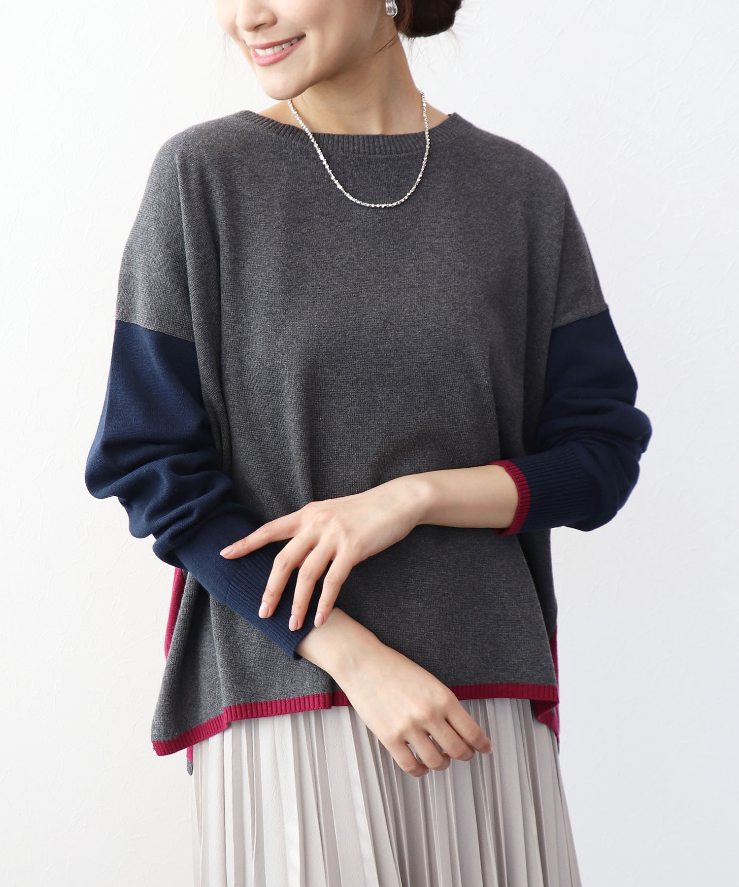 綿シルクバイカラーニット