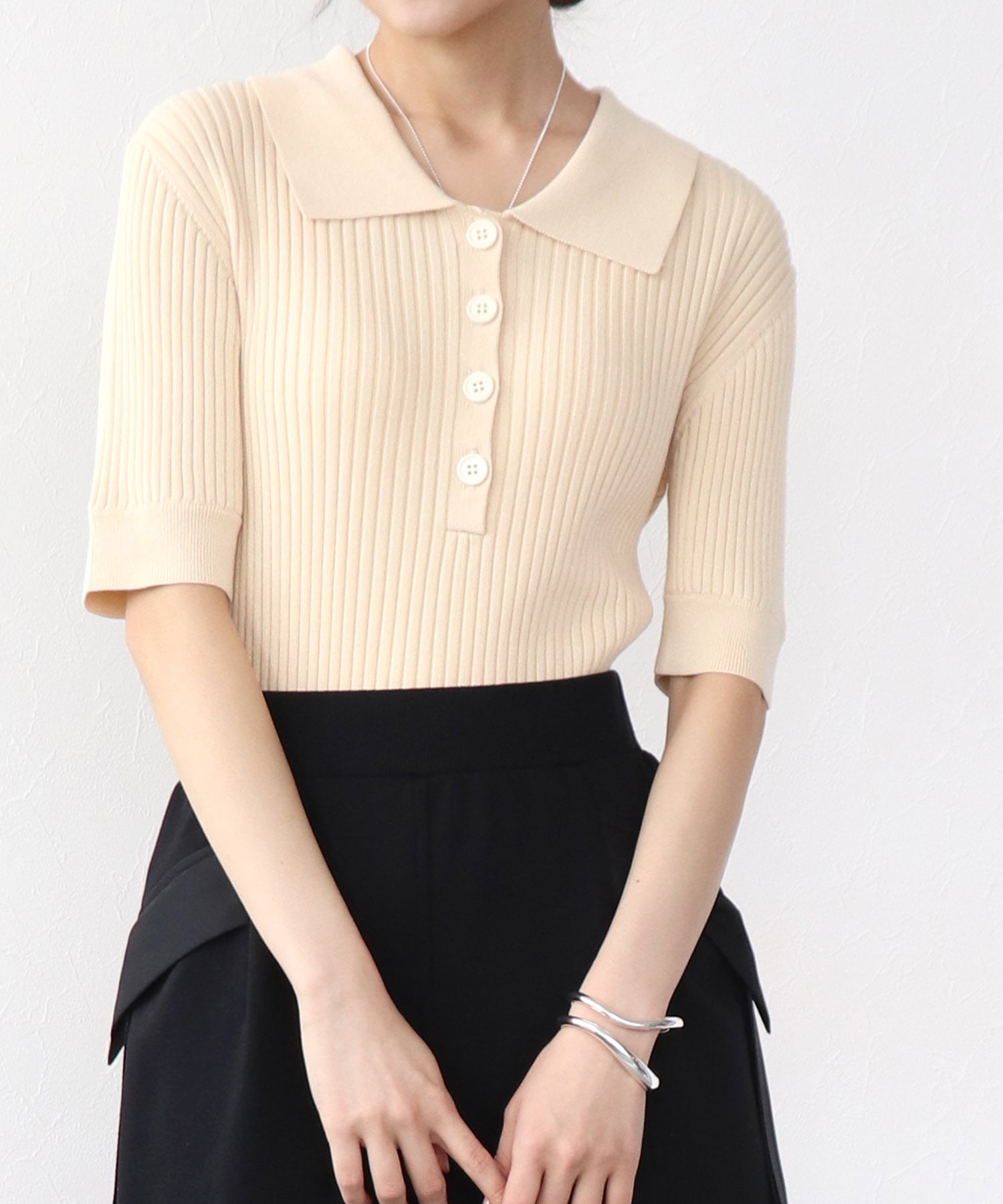 ポロ衿半袖ニット