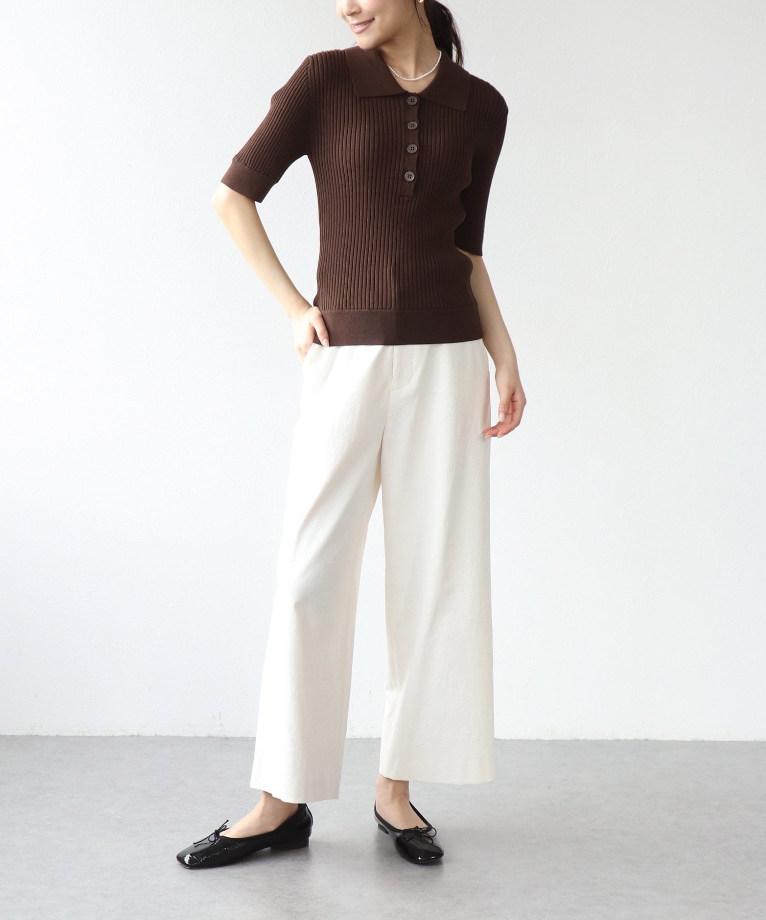 ポロ衿半袖ニット