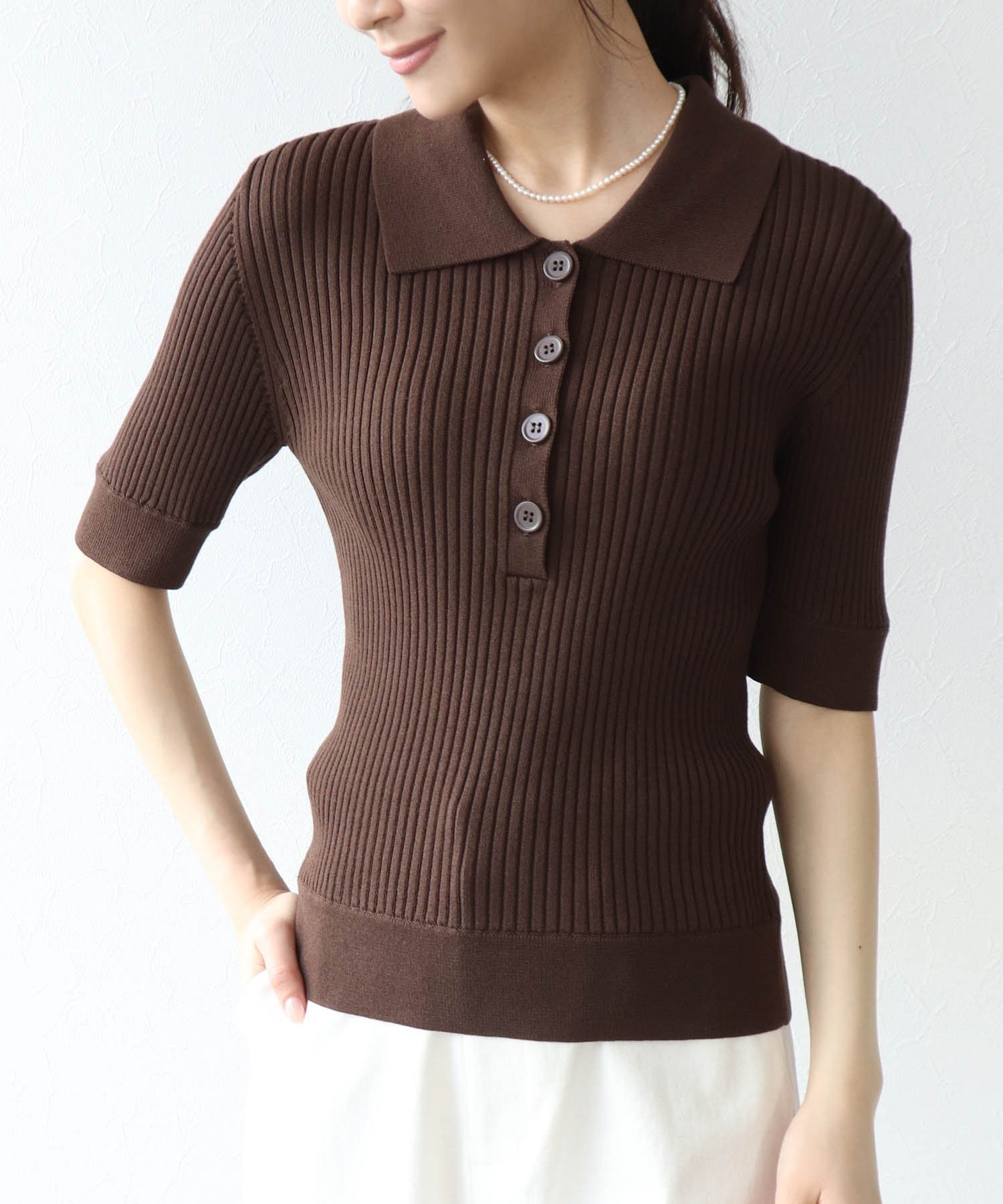 ポロ衿半袖ニット