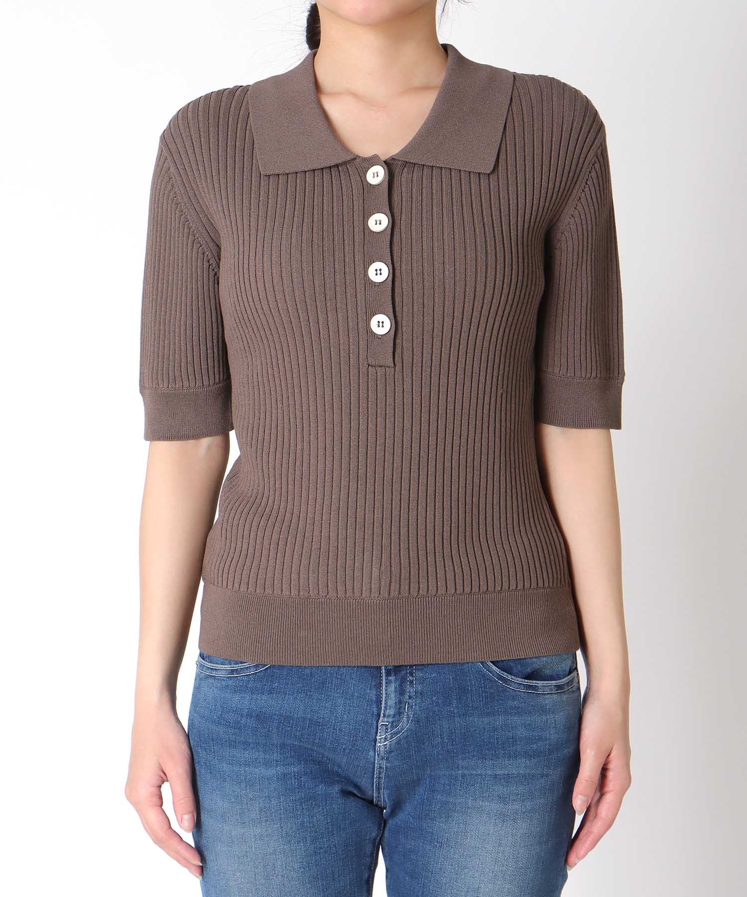 ポロ衿半袖ニット