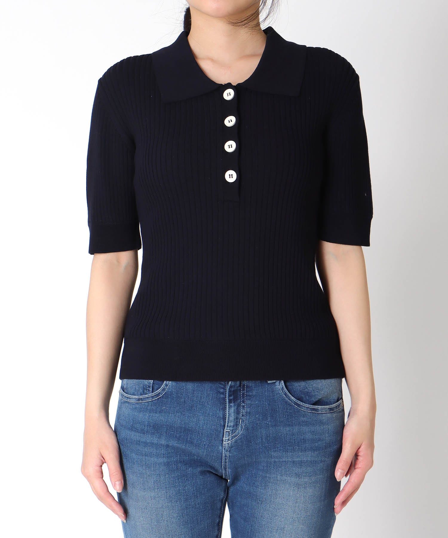 ポロ衿半袖ニット