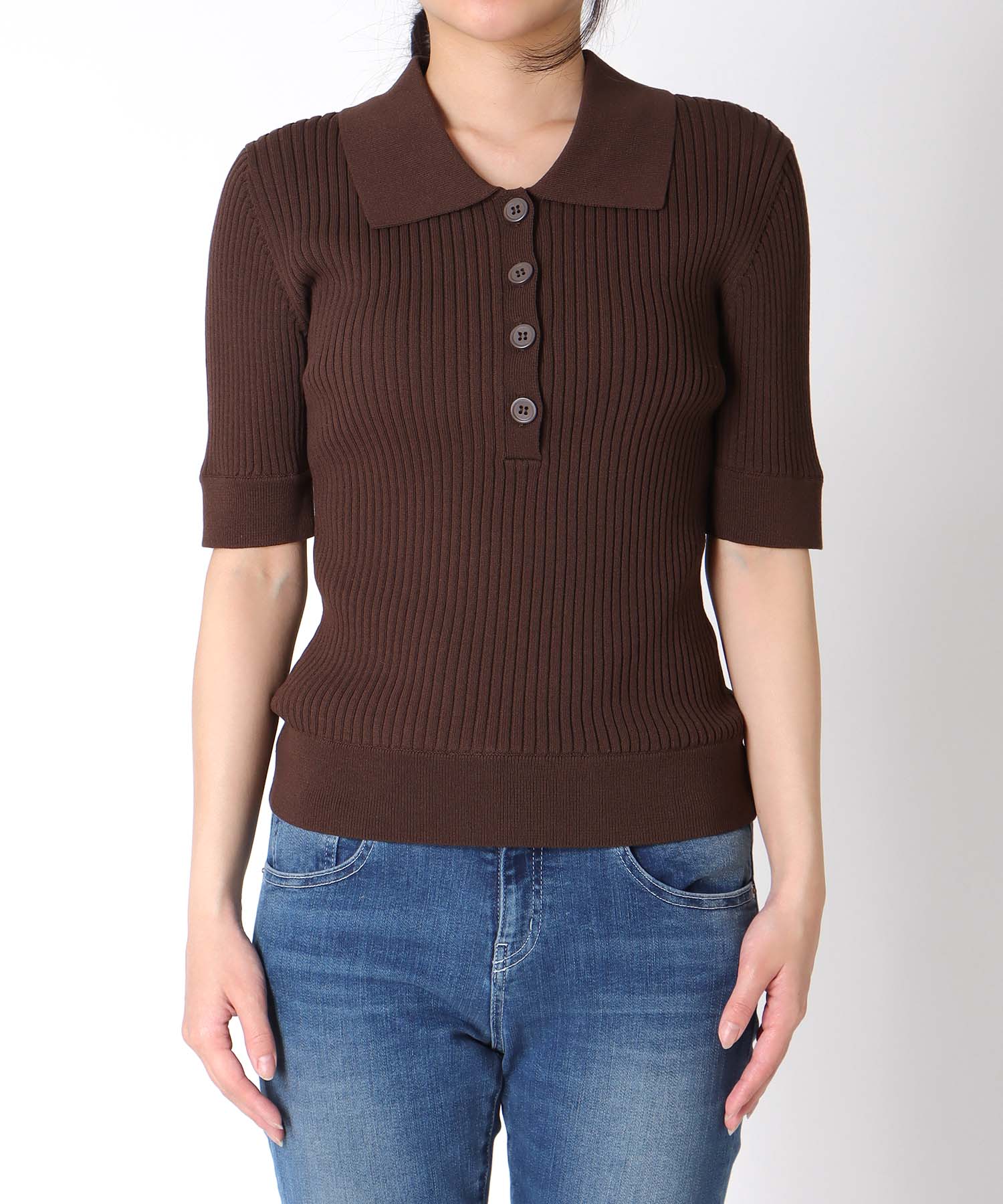 ポロ衿半袖ニット