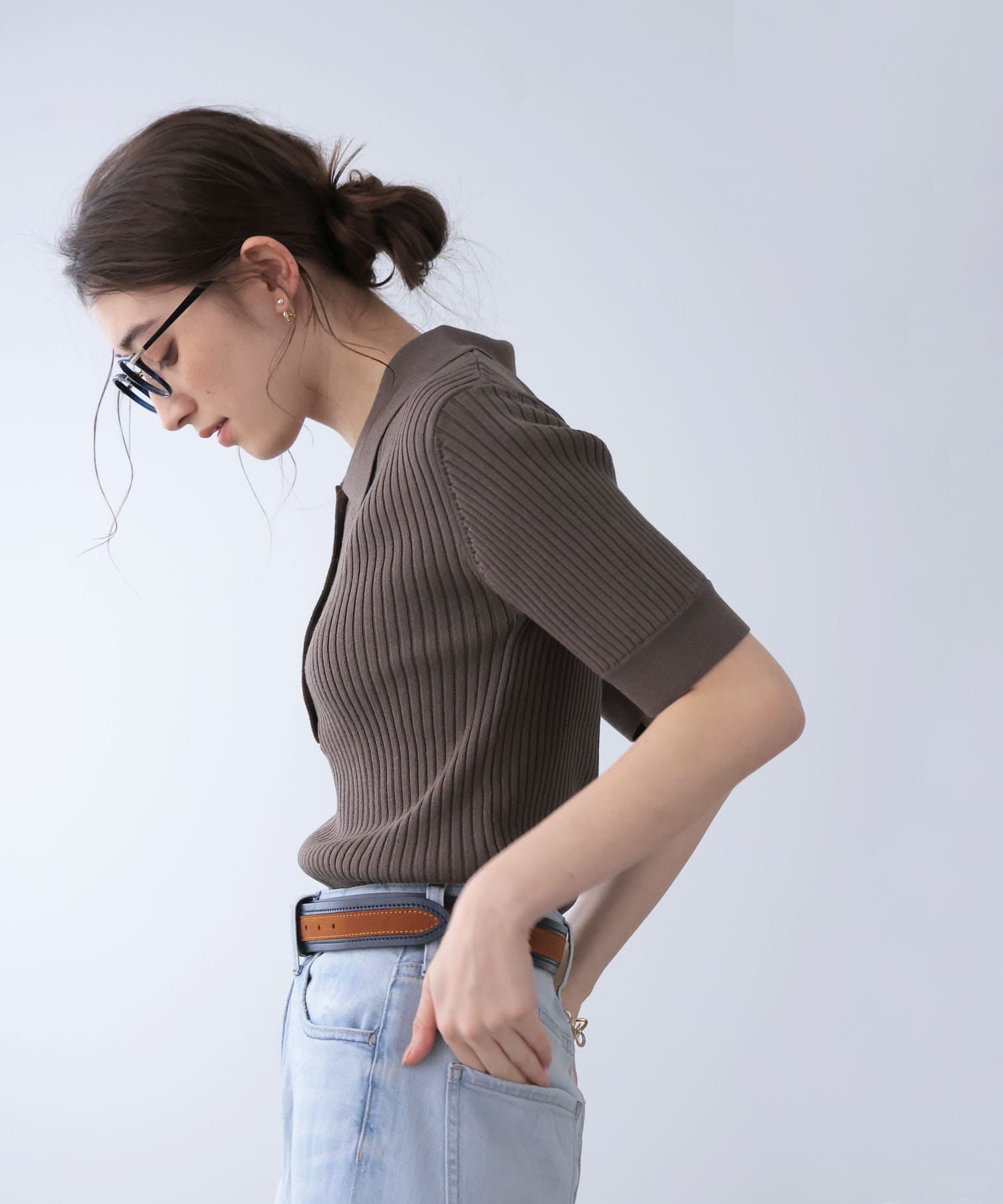 ポロ衿半袖ニット