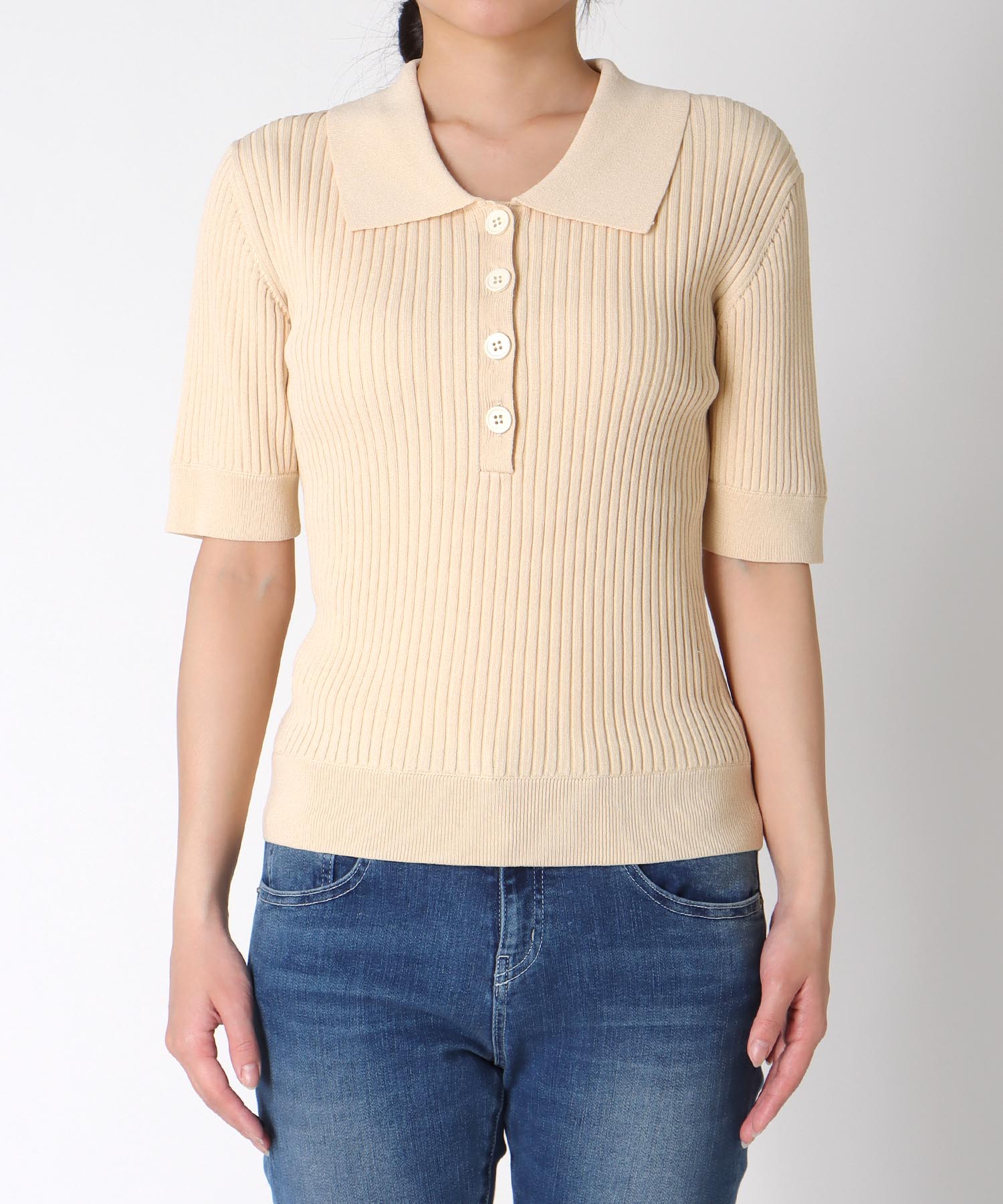 ポロ衿半袖ニット