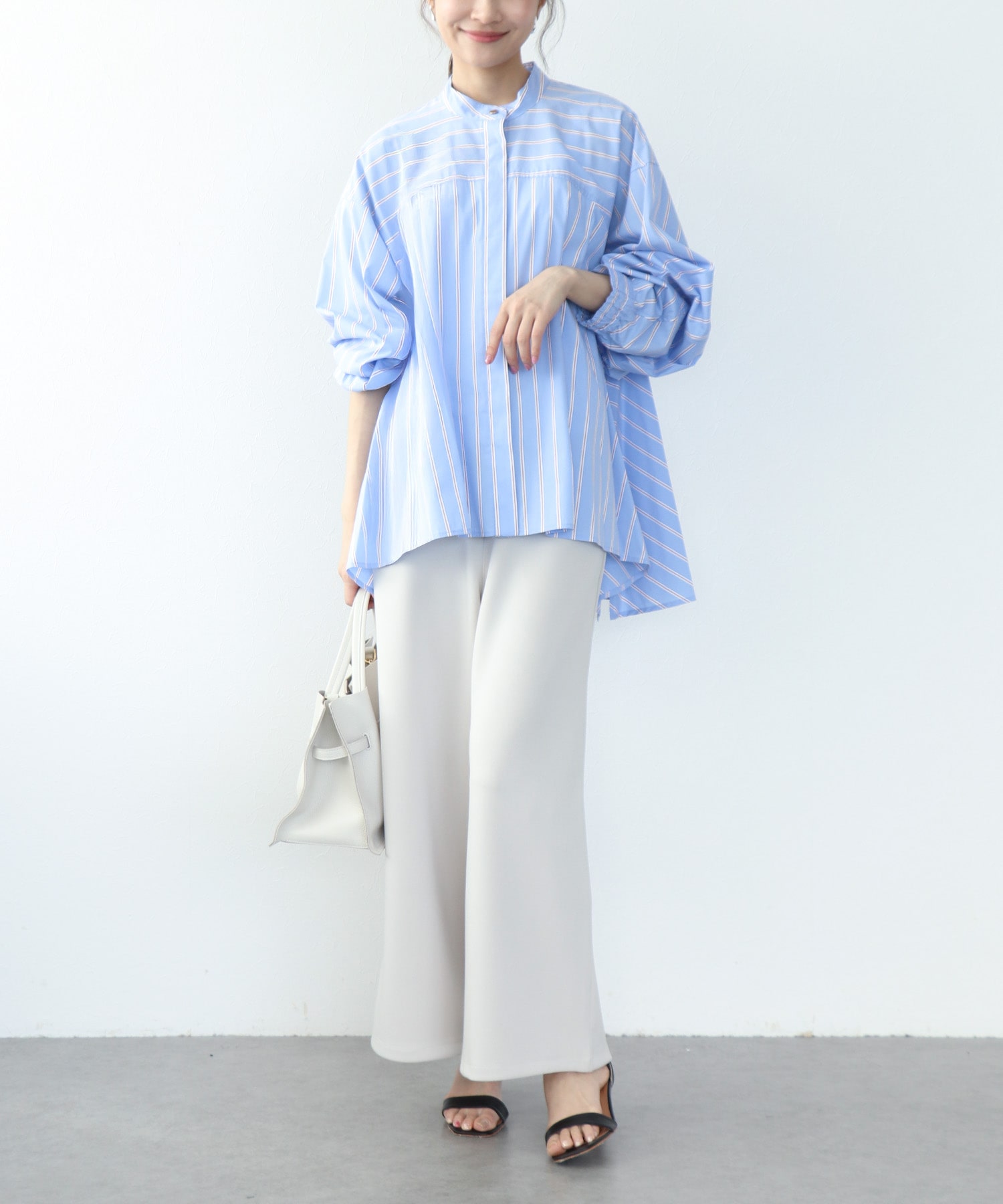 ストライプフレアーシャツブラウス