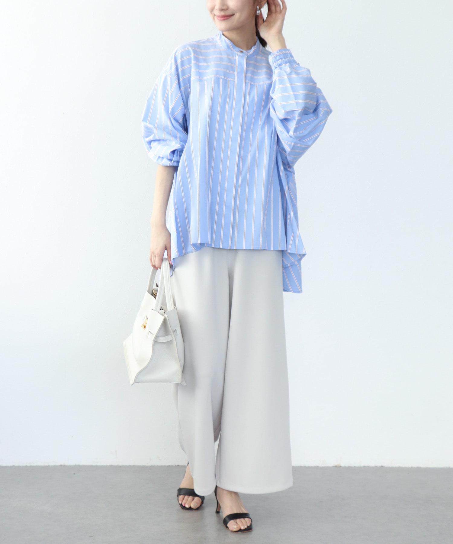 ストライプフレアーシャツブラウス