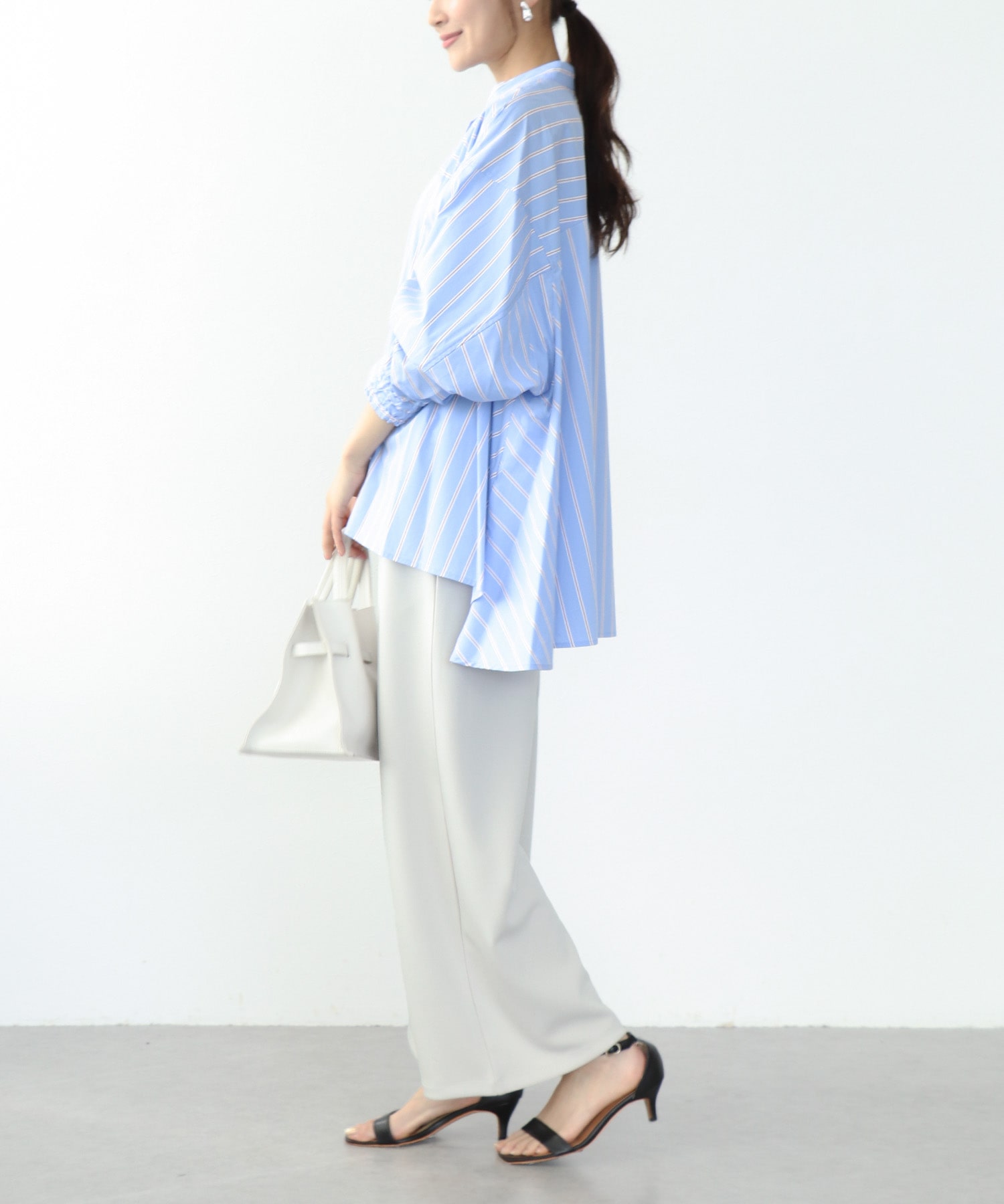 ストライプフレアーシャツブラウス