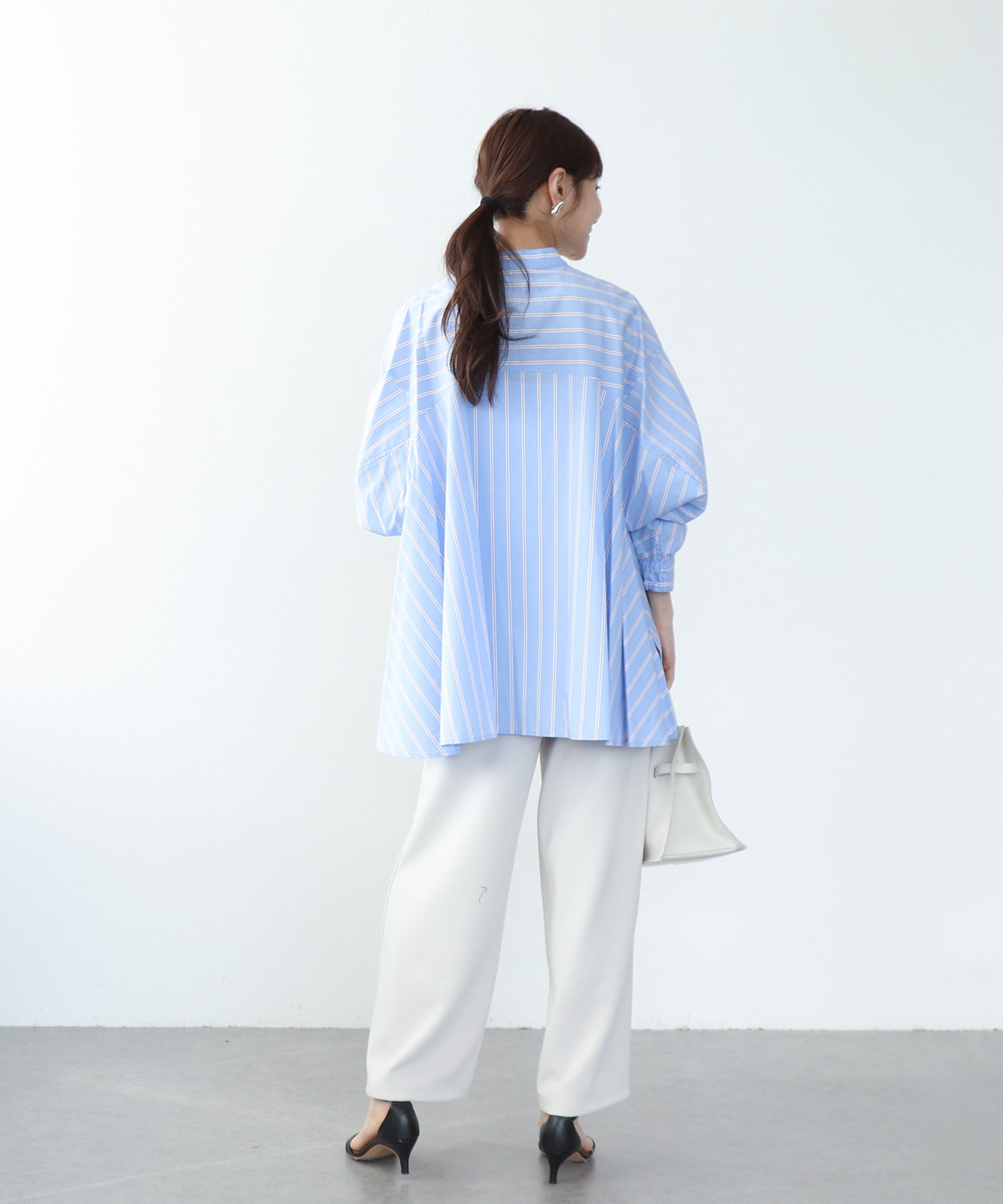 ストライプフレアーシャツブラウス