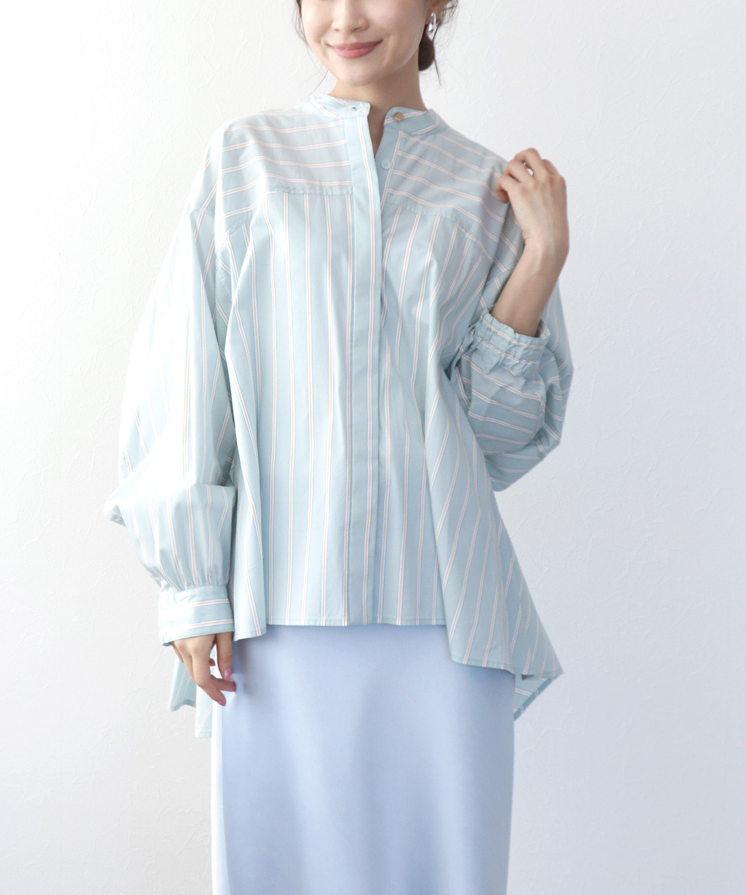 ストライプフレアーシャツブラウス